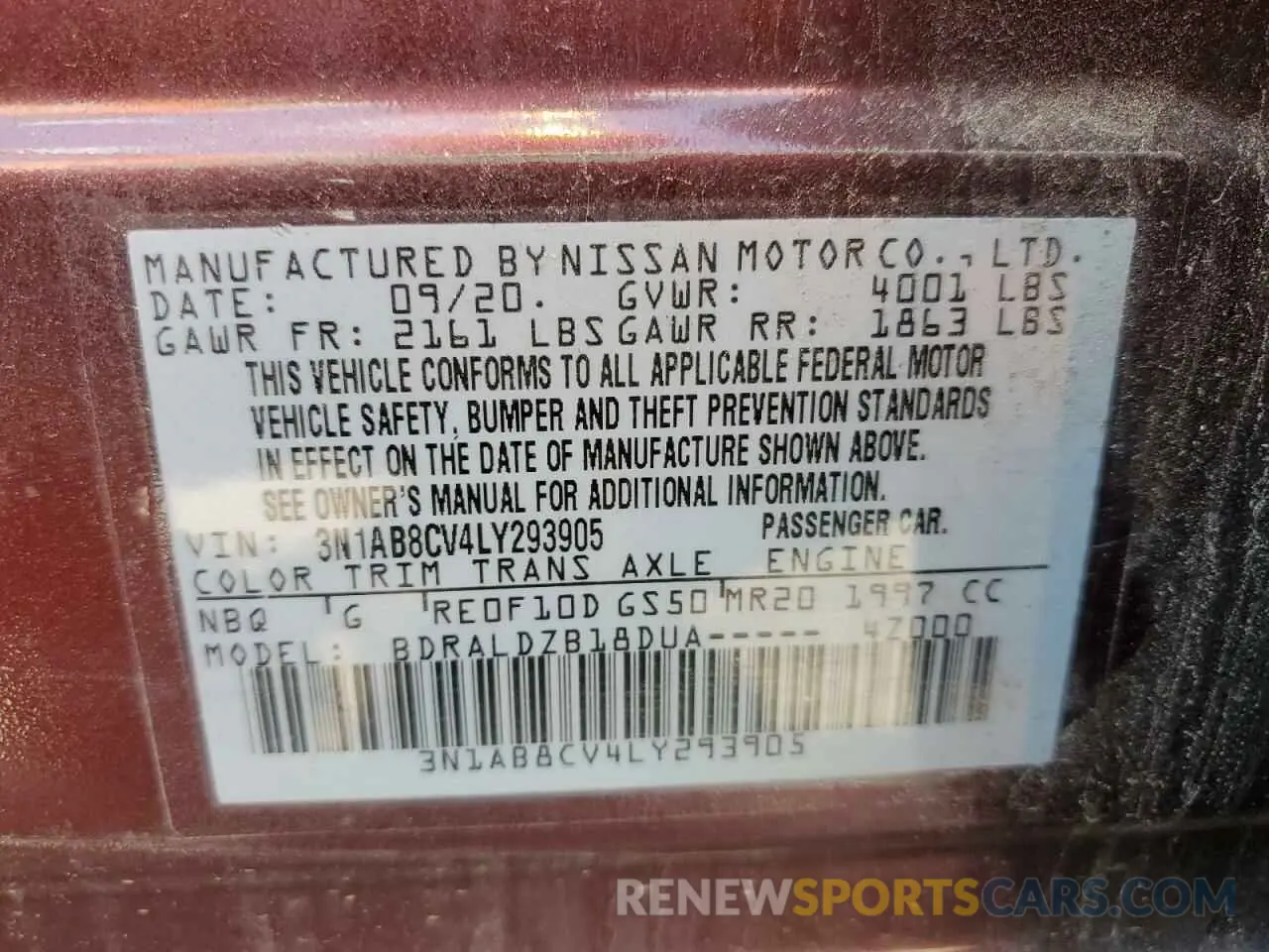 13 fotografías del automóvil dañado 3N1AB8CV4LY293905 NISSAN SENTRA 2020