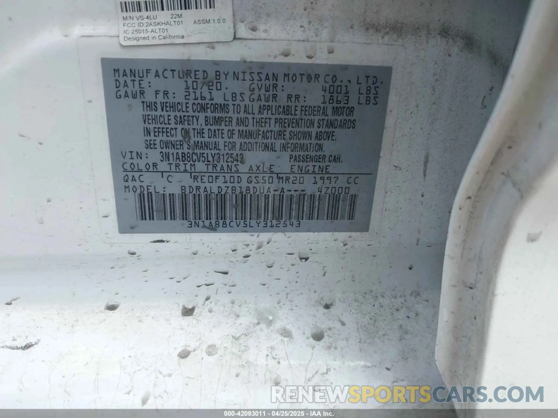 9 fotografías del automóvil dañado 3N1AB8CV5LY312543 NISSAN SENTRA 2020