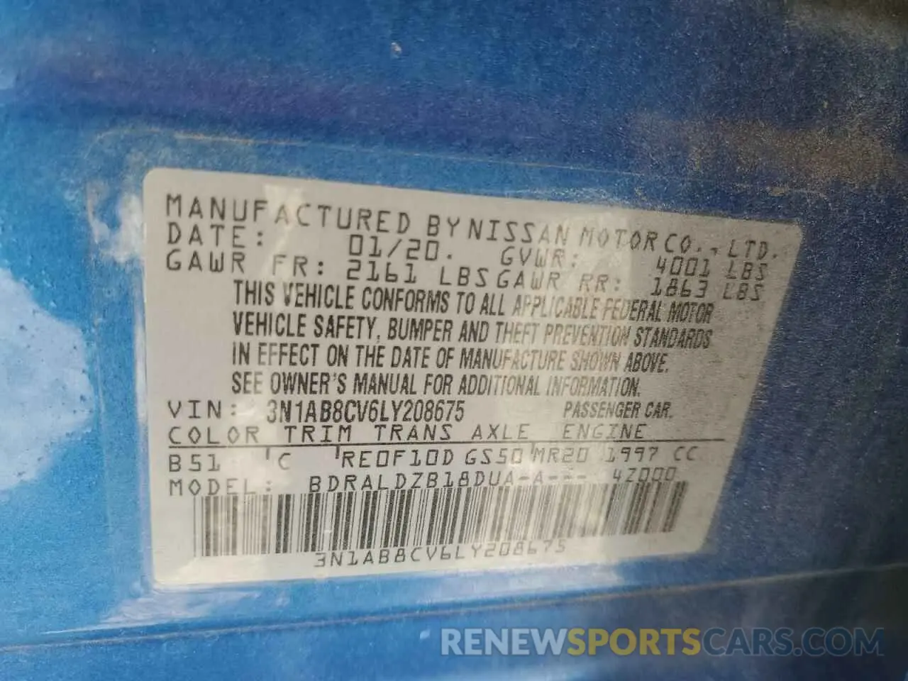 12 fotografías del automóvil dañado 3N1AB8CV6LY208675 NISSAN SENTRA 2020