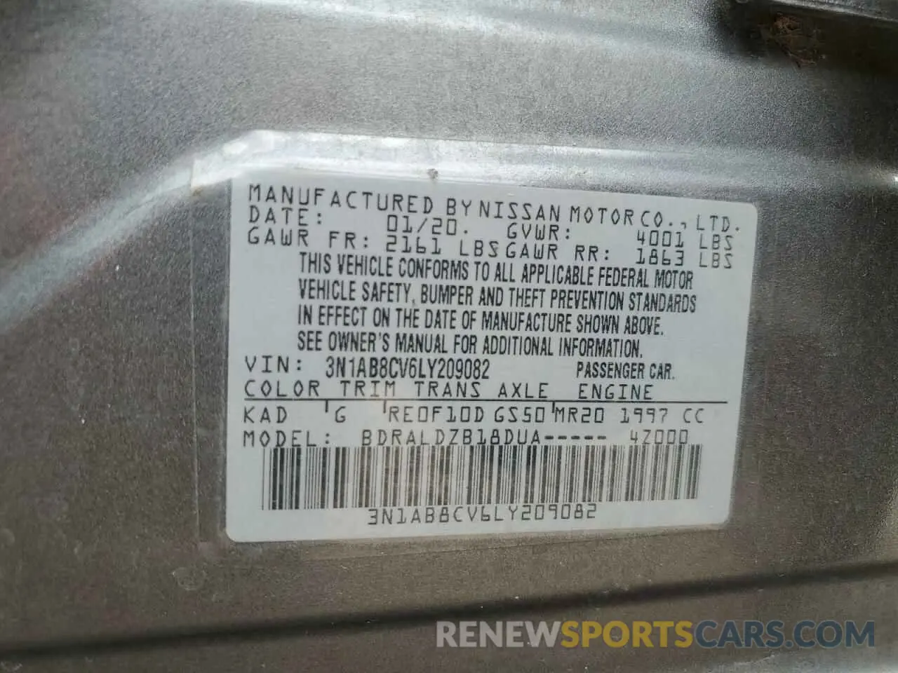 15 fotografías del automóvil dañado 3N1AB8CV6LY209082 NISSAN SENTRA 2020