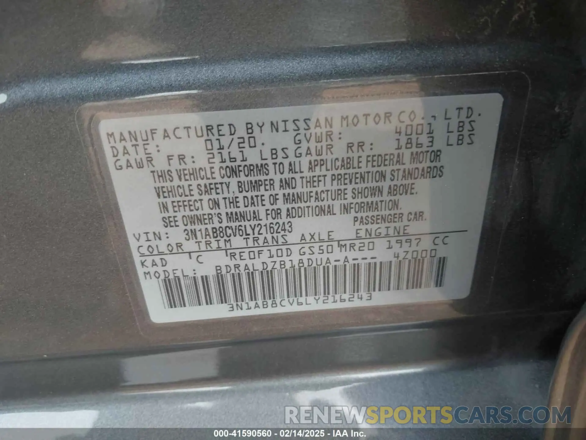 9 fotografías del automóvil dañado 3N1AB8CV6LY216243 NISSAN SENTRA 2020
