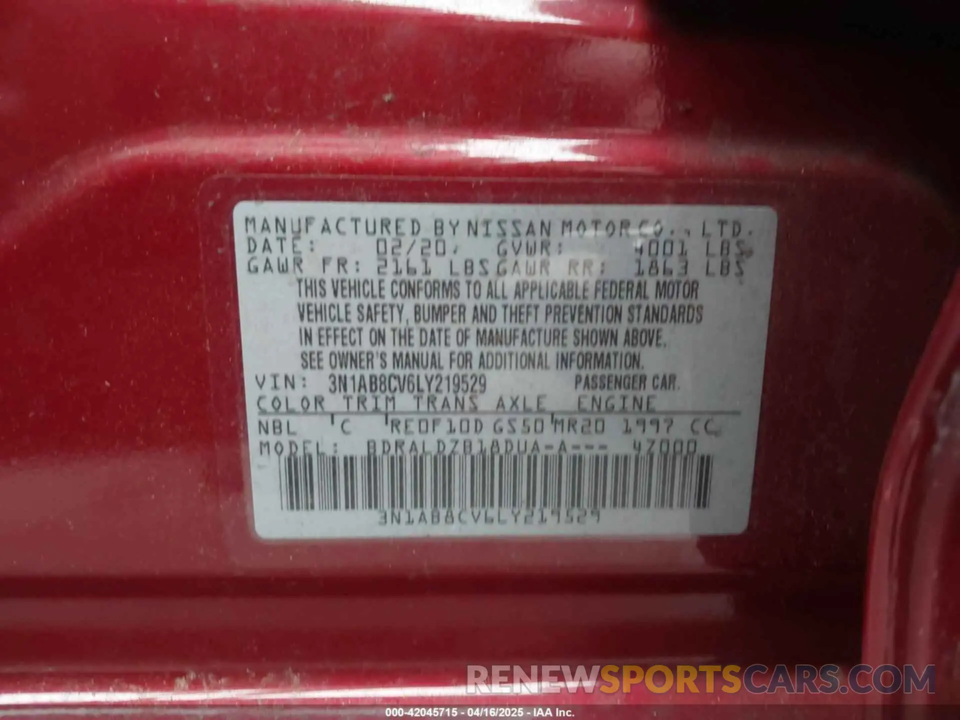 9 fotografías del automóvil dañado 3N1AB8CV6LY219529 NISSAN SENTRA 2020