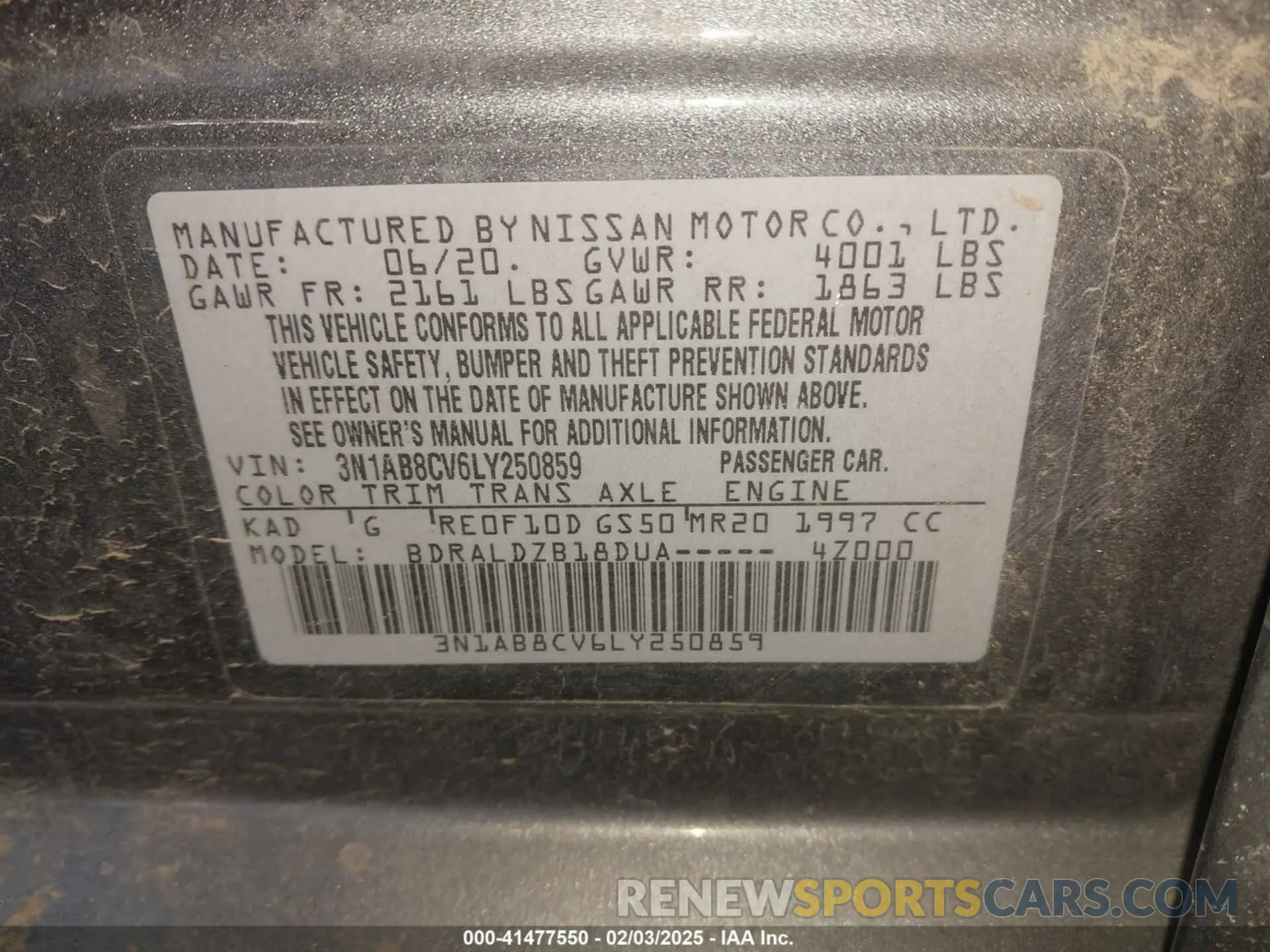 9 fotografías del automóvil dañado 3N1AB8CV6LY250859 NISSAN SENTRA 2020