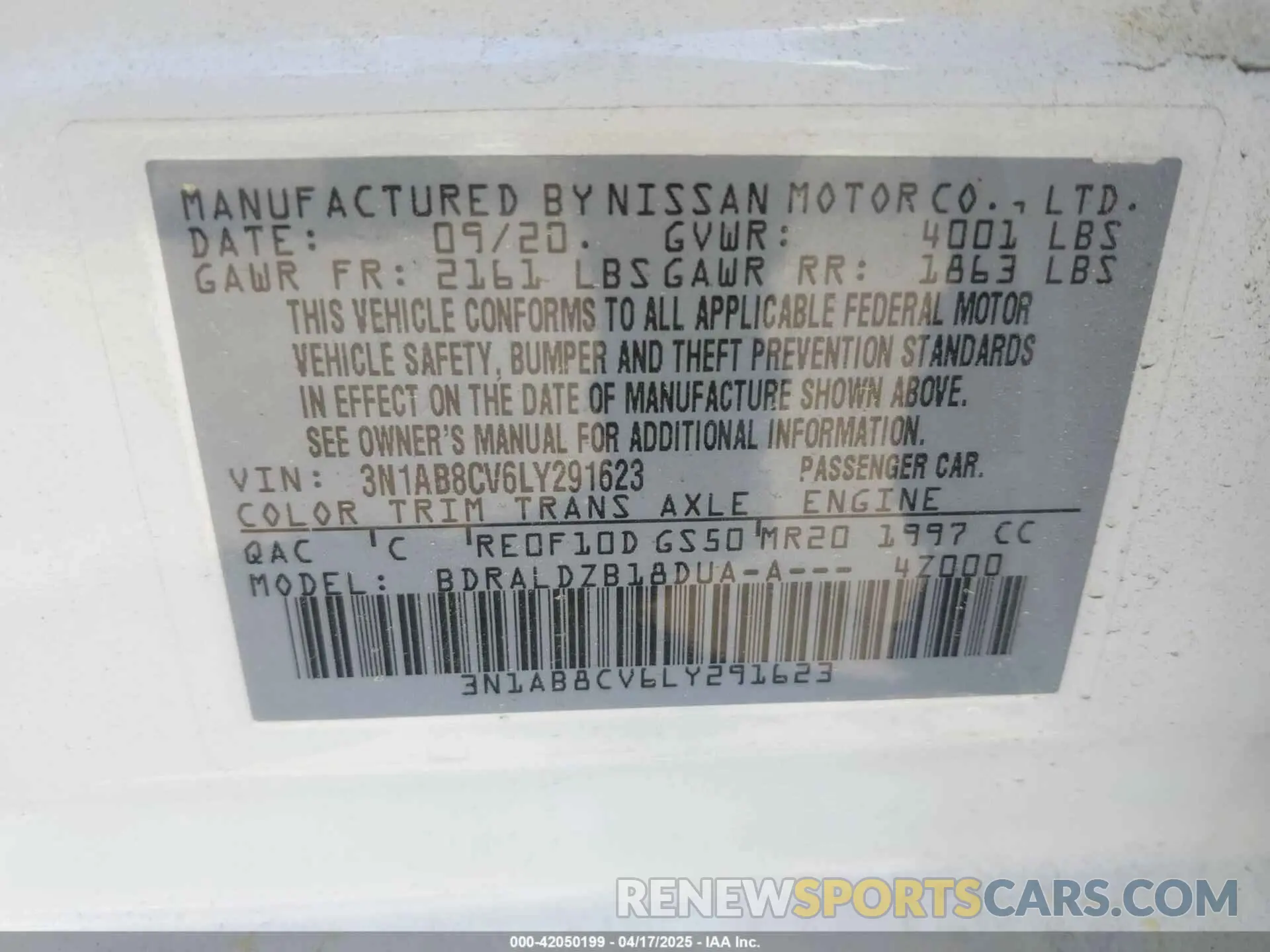 9 fotografías del automóvil dañado 3N1AB8CV6LY291623 NISSAN SENTRA 2020