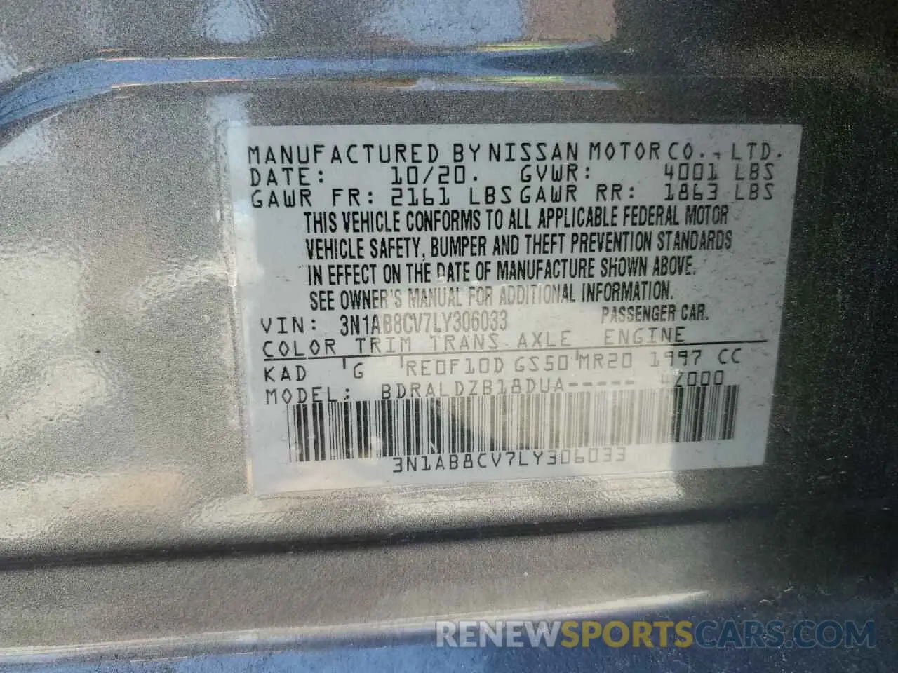 13 fotografías del automóvil dañado 3N1AB8CV7LY306033 NISSAN SENTRA 2020