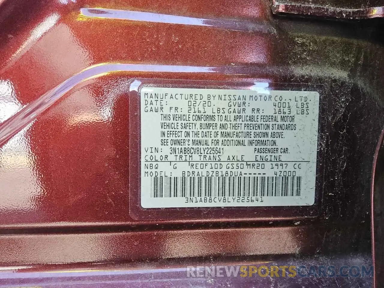12 fotografías del automóvil dañado 3N1AB8CV8LY225641 NISSAN SENTRA 2020