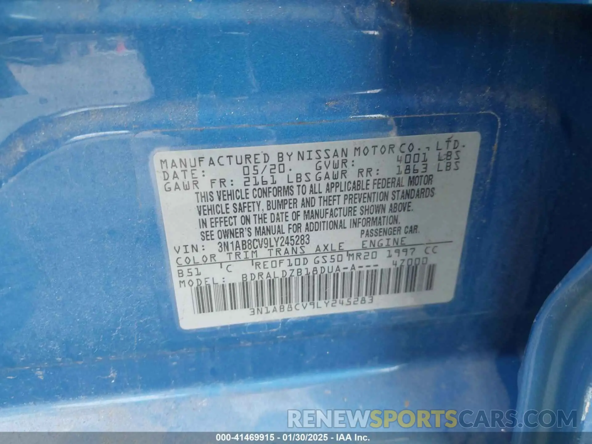 9 fotografías del automóvil dañado 3N1AB8CV9LY245283 NISSAN SENTRA 2020