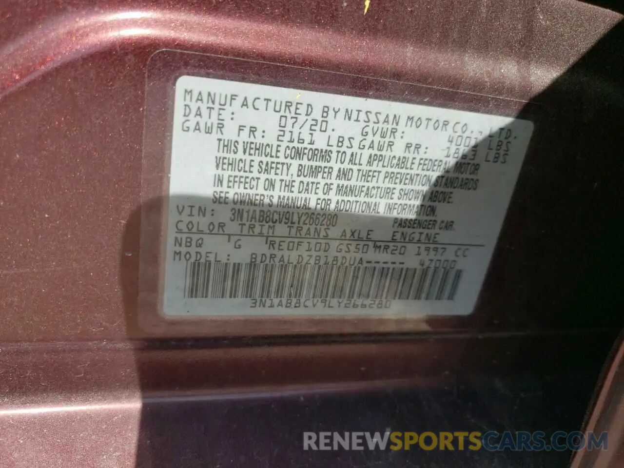 14 fotografías del automóvil dañado 3N1AB8CV9LY266280 NISSAN SENTRA 2020