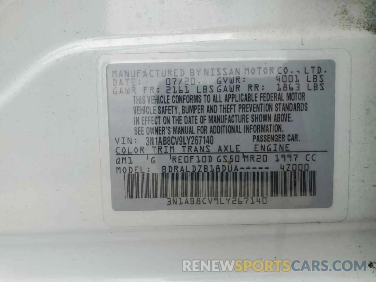 14 fotografías del automóvil dañado 3N1AB8CV9LY267140 NISSAN SENTRA 2020
