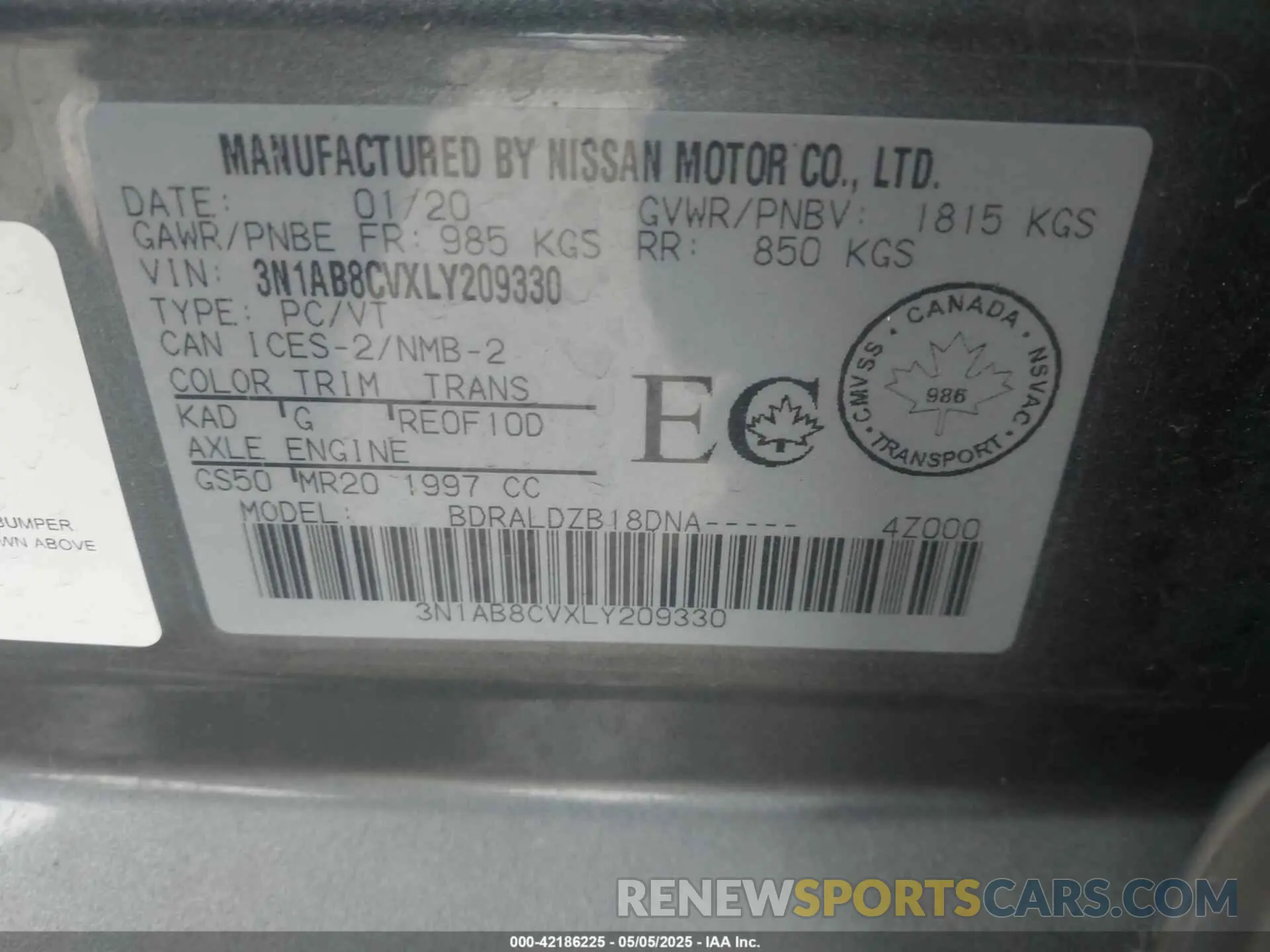 9 fotografías del automóvil dañado 3N1AB8CVXLY209330 NISSAN SENTRA 2020