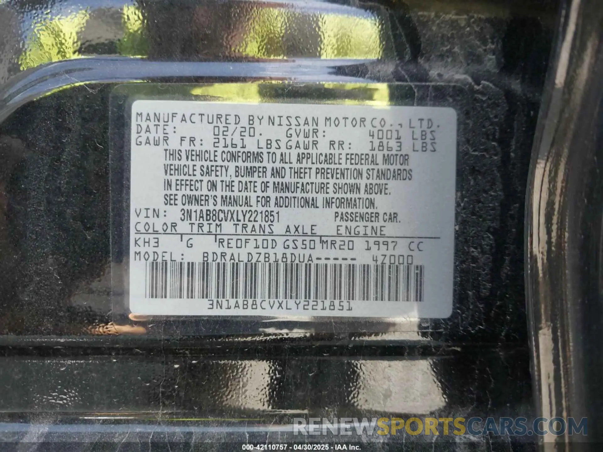 9 fotografías del automóvil dañado 3N1AB8CVXLY221851 NISSAN SENTRA 2020