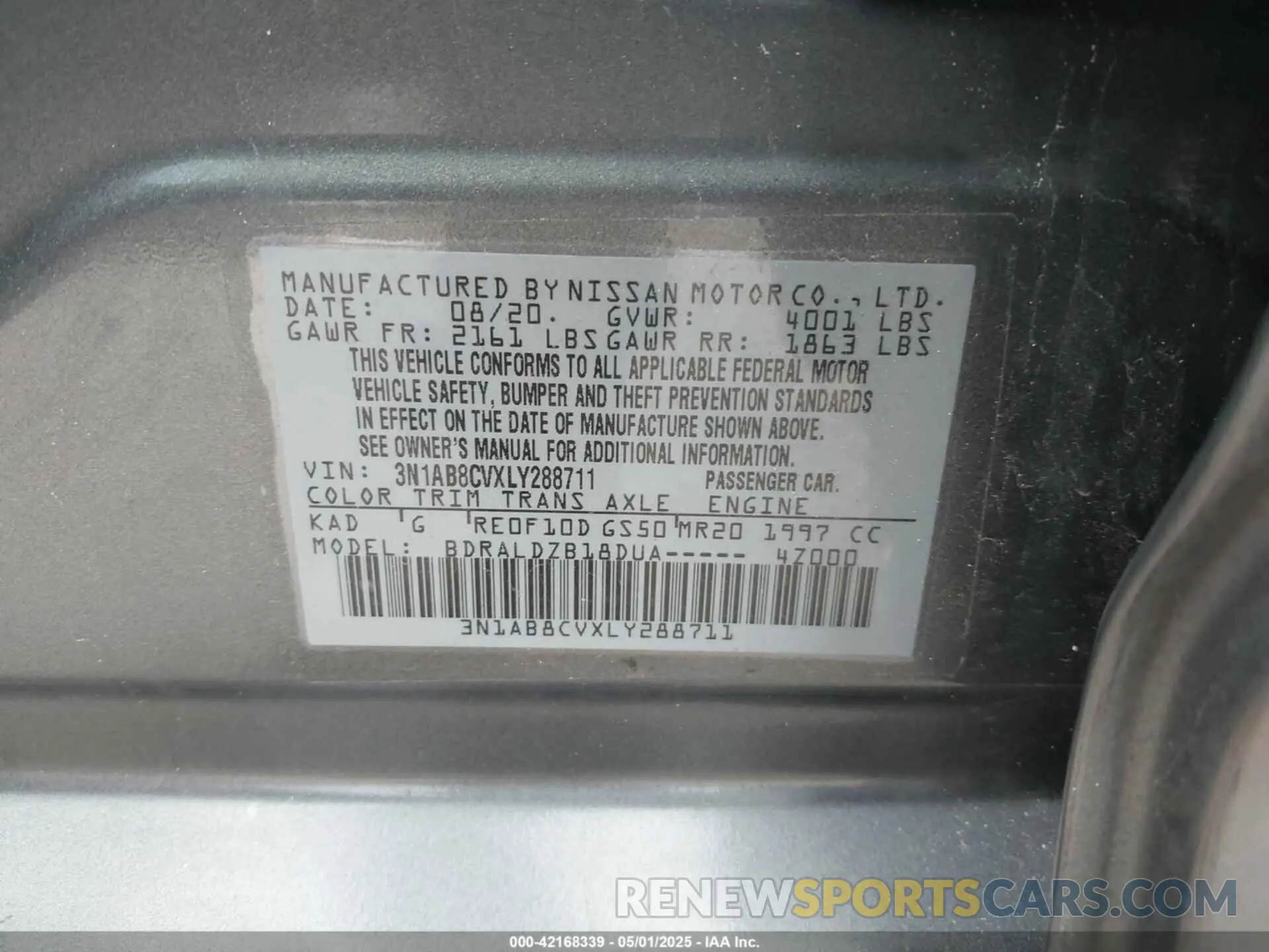 9 fotografías del automóvil dañado 3N1AB8CVXLY288711 NISSAN SENTRA 2020