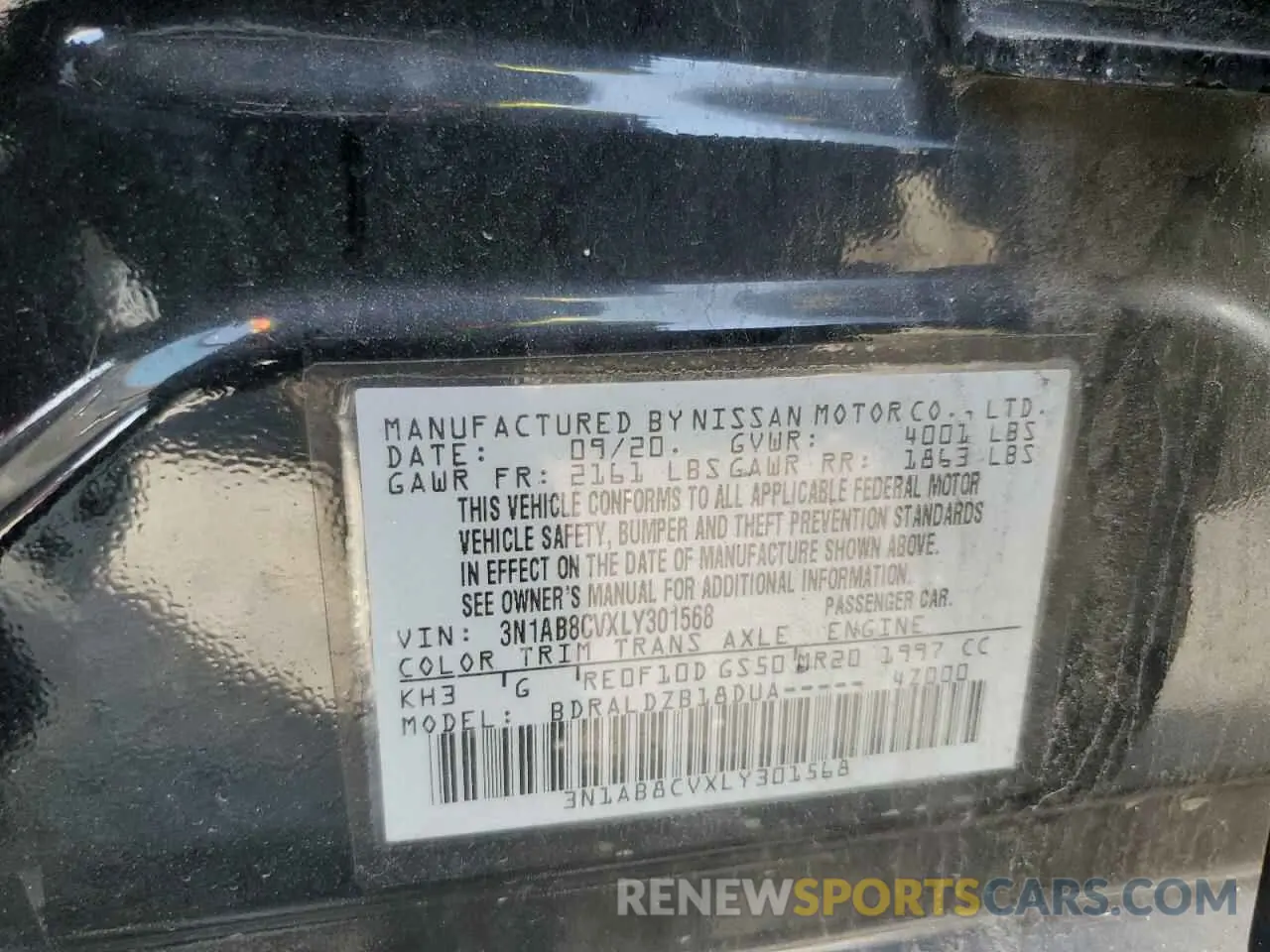 12 fotografías del automóvil dañado 3N1AB8CVXLY301568 NISSAN SENTRA 2020