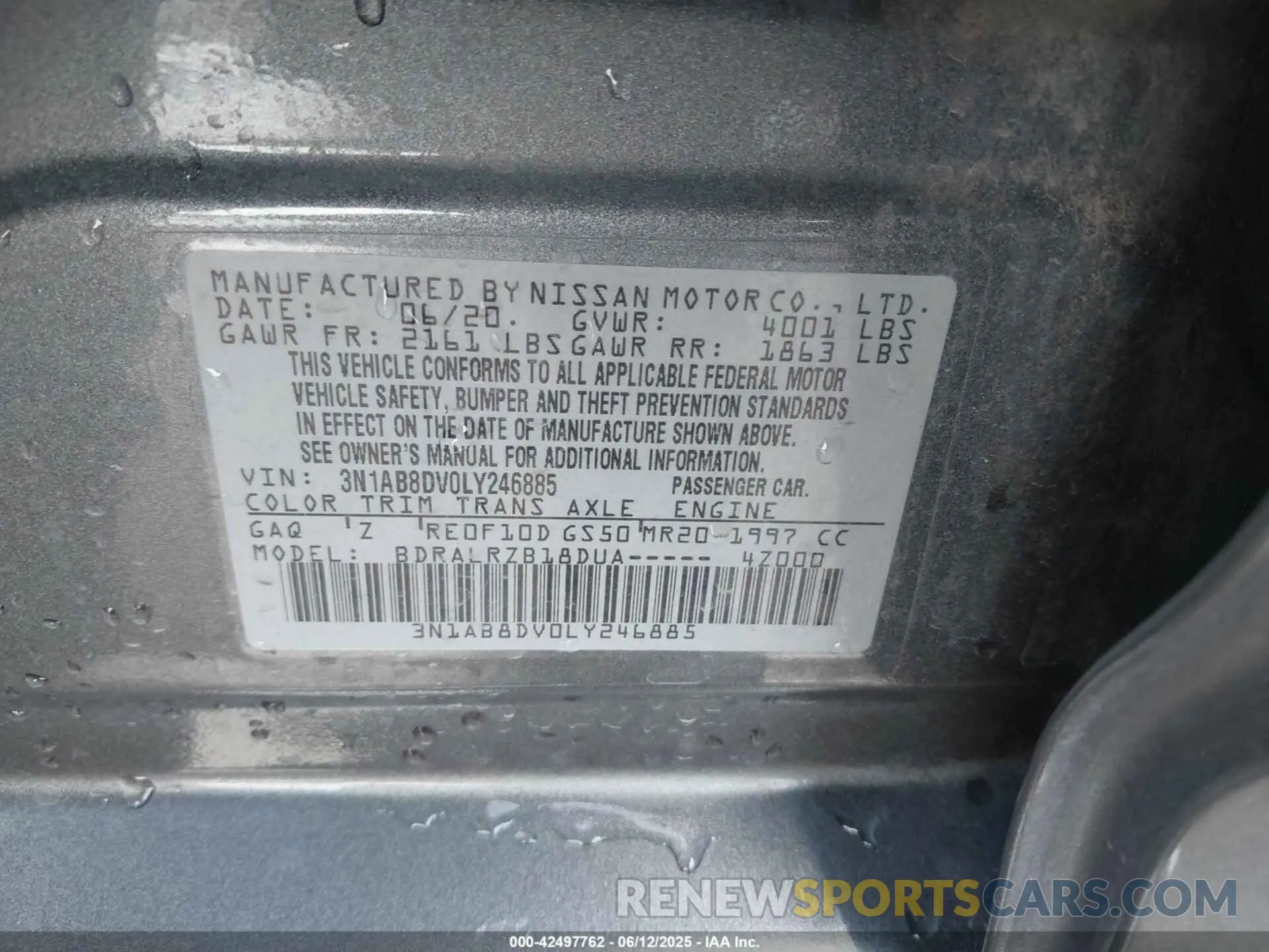 9 fotografías del automóvil dañado 3N1AB8DV0LY246885 NISSAN SENTRA 2020