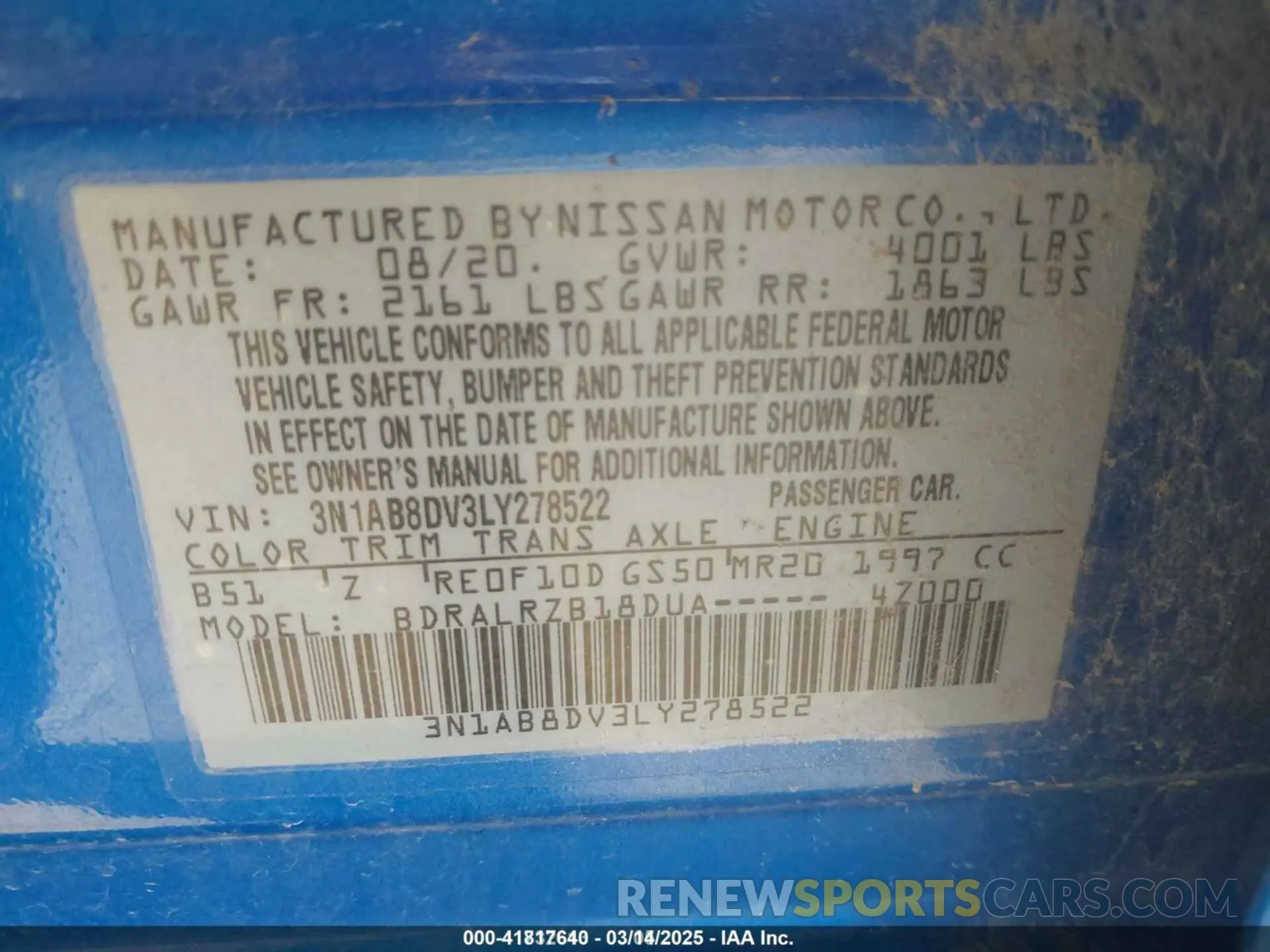 9 fotografías del automóvil dañado 3N1AB8DV3LY278522 NISSAN SENTRA 2020