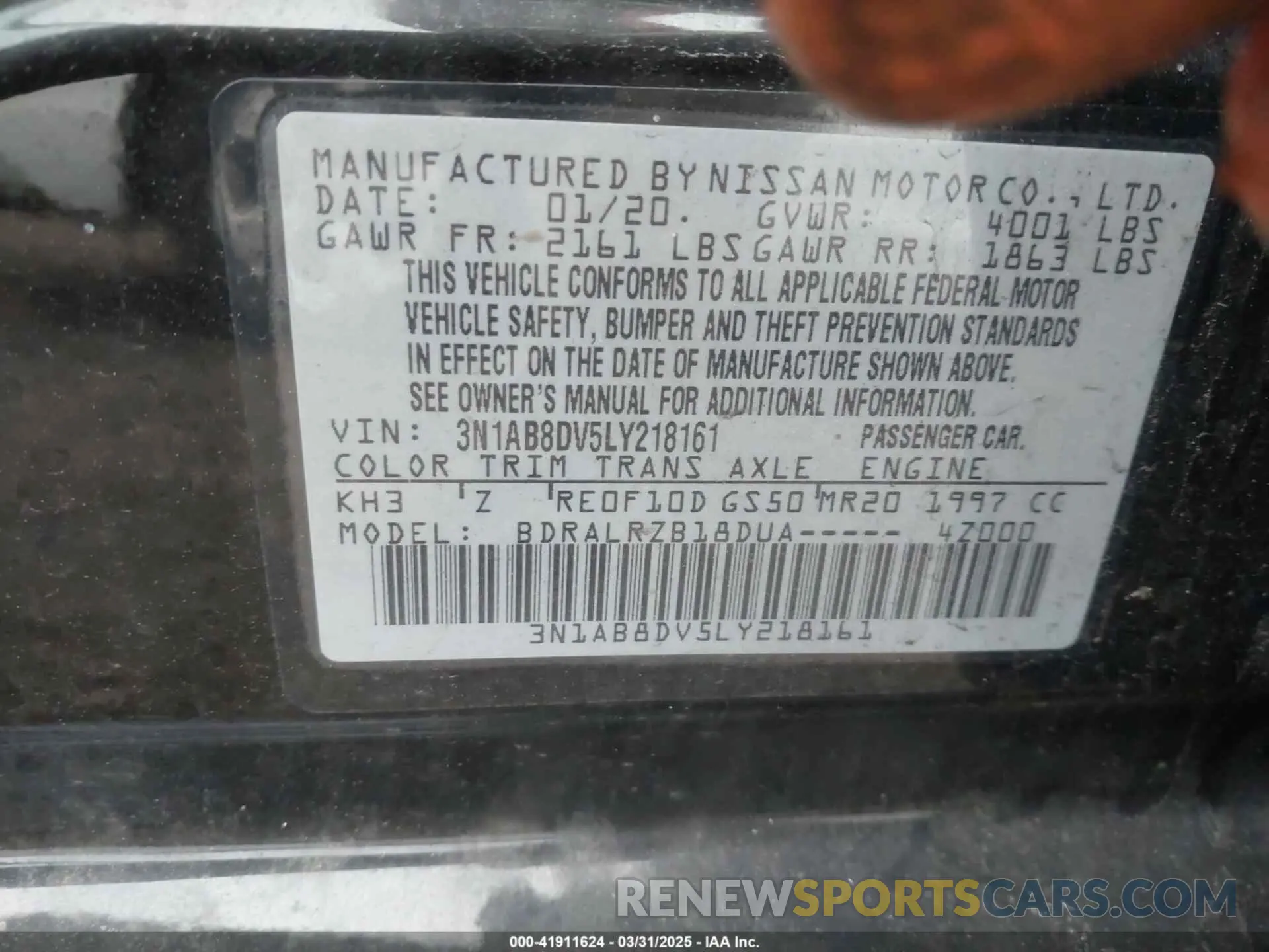 9 fotografías del automóvil dañado 3N1AB8DV5LY218161 NISSAN SENTRA 2020