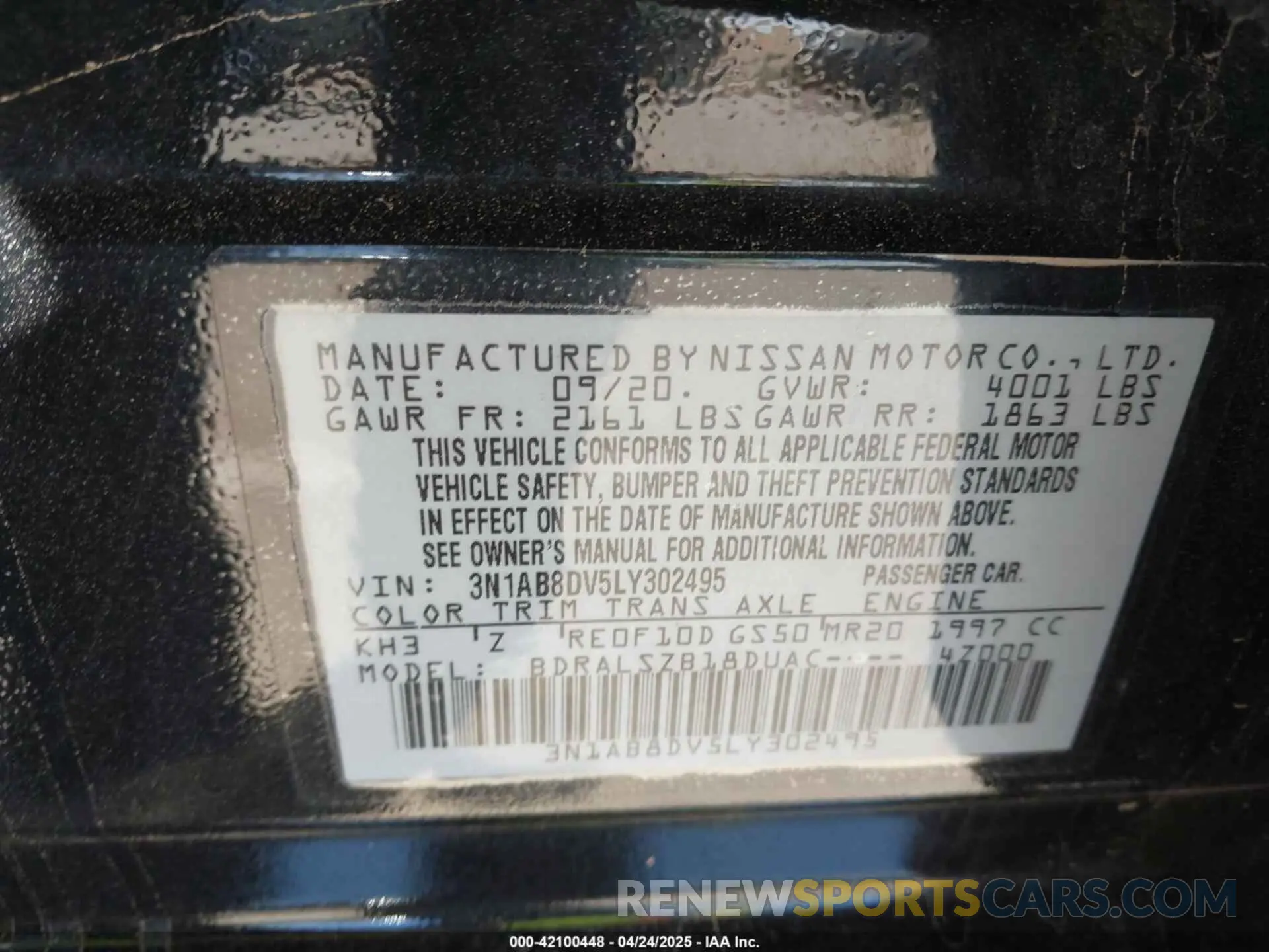 9 fotografías del automóvil dañado 3N1AB8DV5LY302495 NISSAN SENTRA 2020