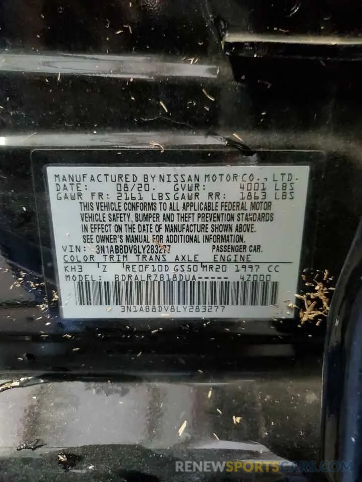 12 fotografías del automóvil dañado 3N1AB8DV8LY283277 NISSAN SENTRA 2020