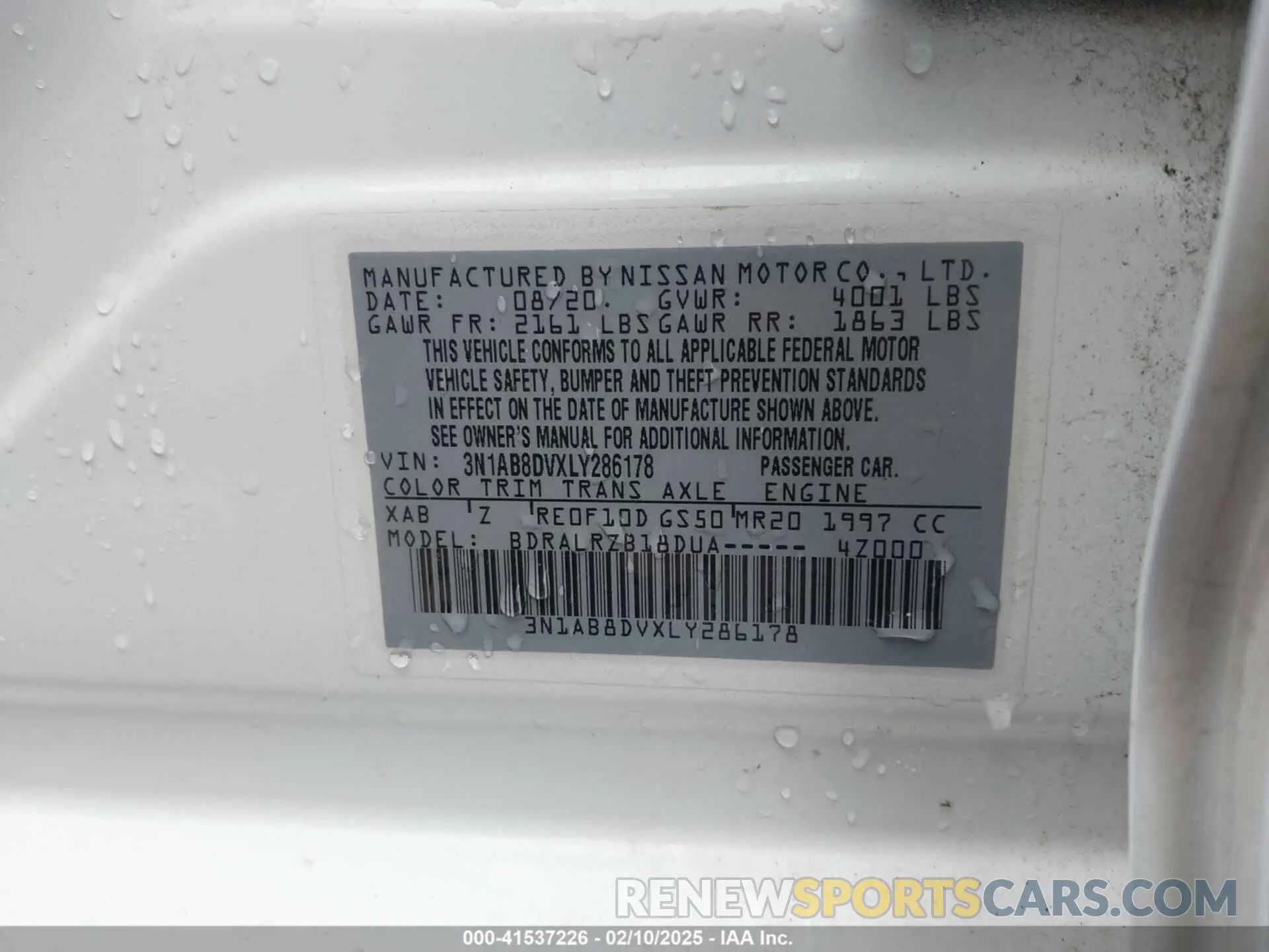 9 fotografías del automóvil dañado 3N1AB8DVXLY286178 NISSAN SENTRA 2020