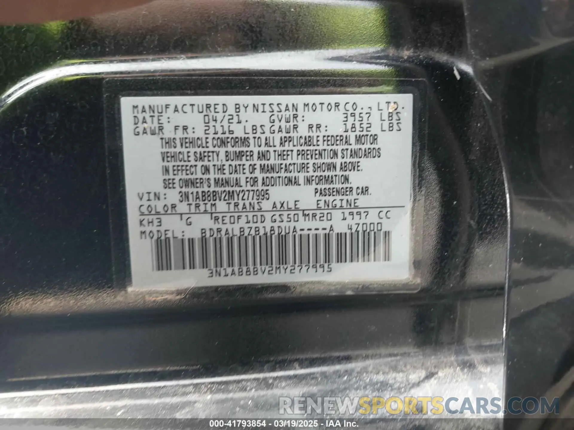 9 fotografías del automóvil dañado 3N1AB8BV2MY277995 NISSAN SENTRA 2021
