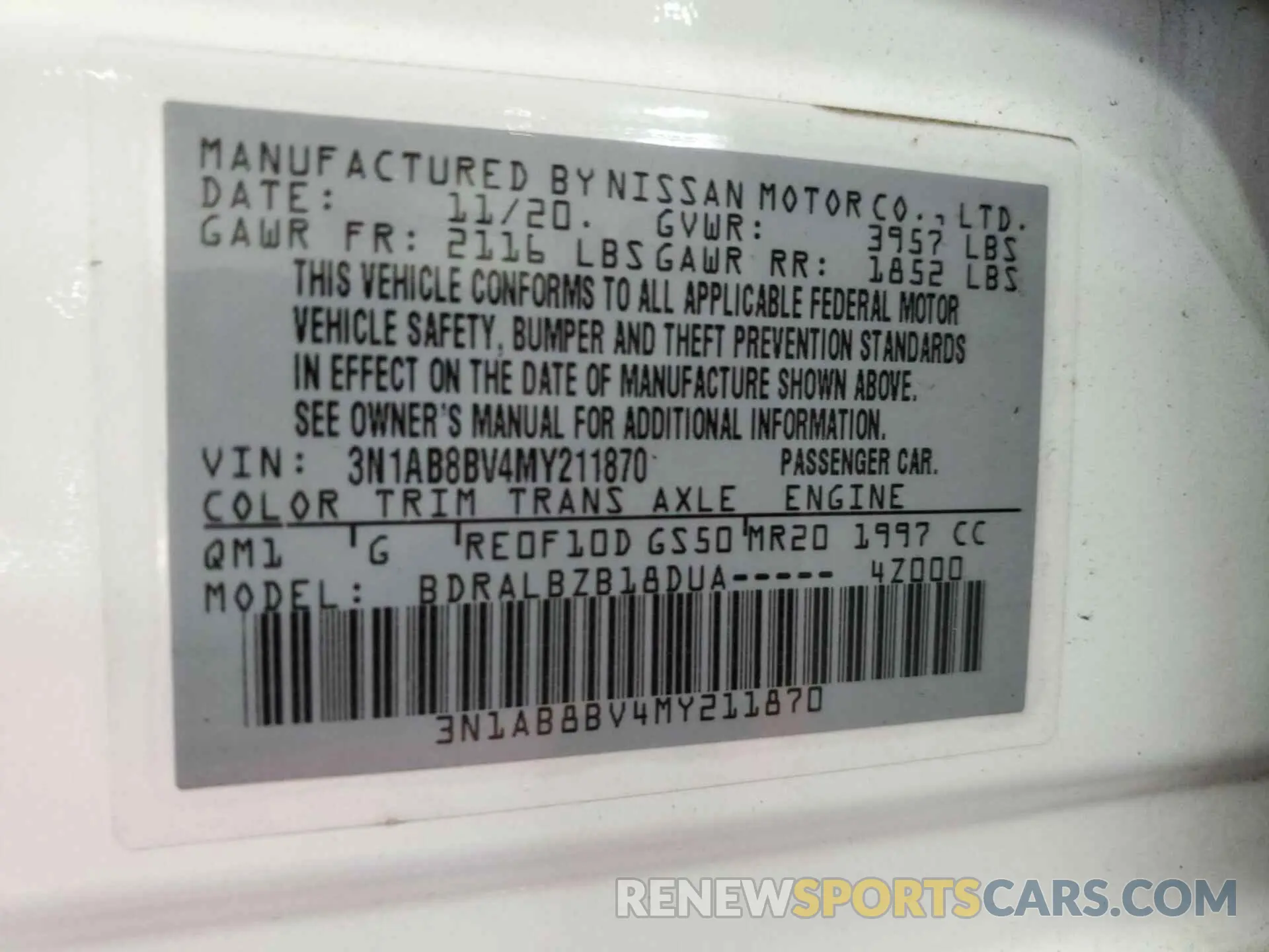 4 fotografías del automóvil dañado 3N1AB8BV4MY211870 NISSAN SENTRA 2021