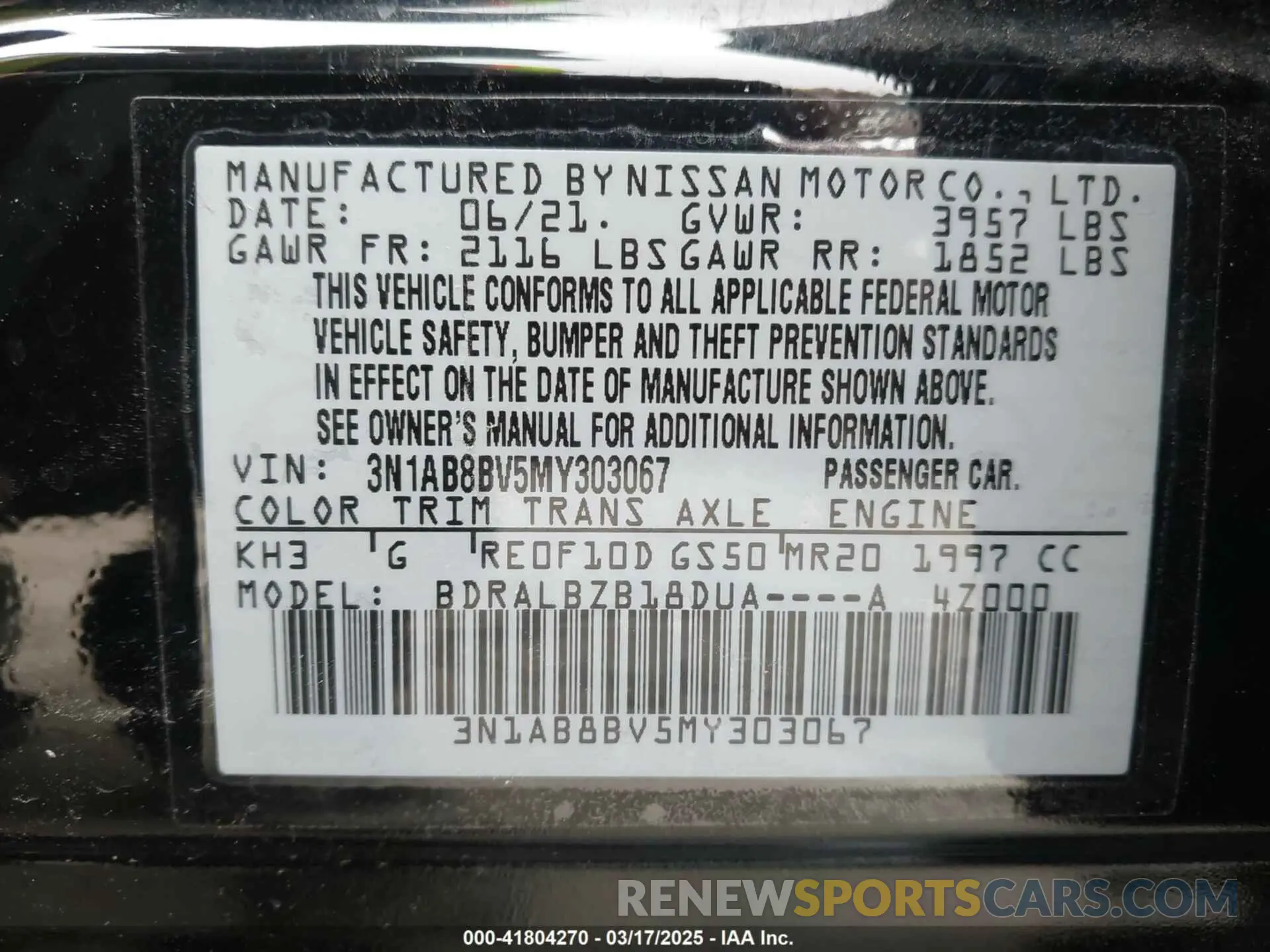 9 fotografías del automóvil dañado 3N1AB8BV5MY303067 NISSAN SENTRA 2021