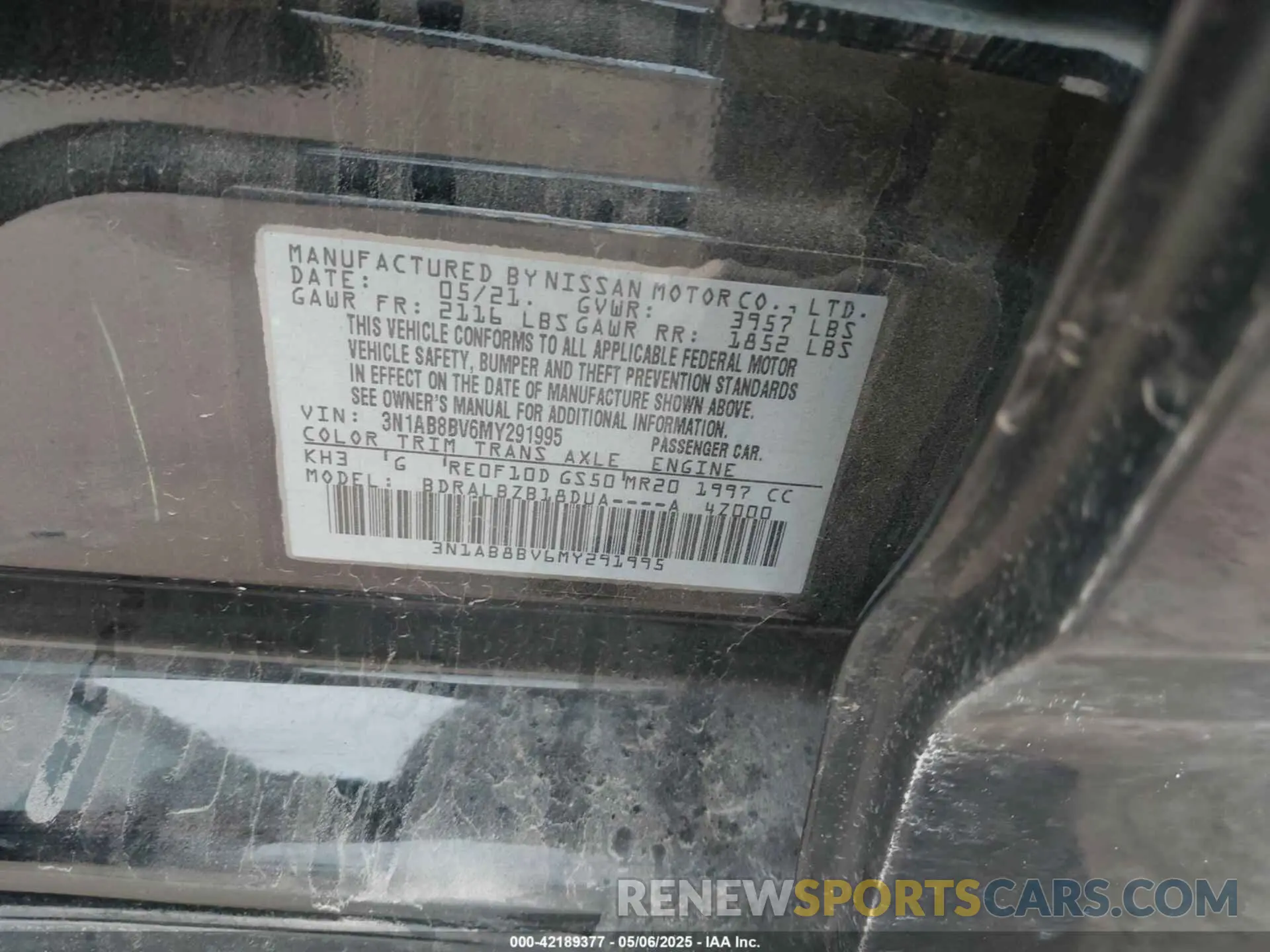 9 fotografías del automóvil dañado 3N1AB8BV6MY291995 NISSAN SENTRA 2021