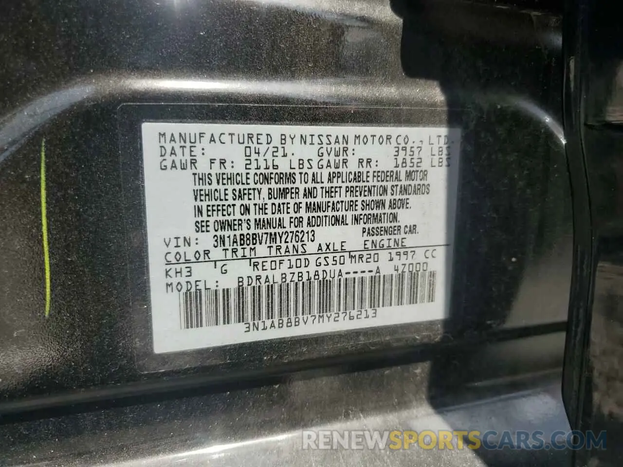 12 fotografías del automóvil dañado 3N1AB8BV7MY276213 NISSAN SENTRA 2021