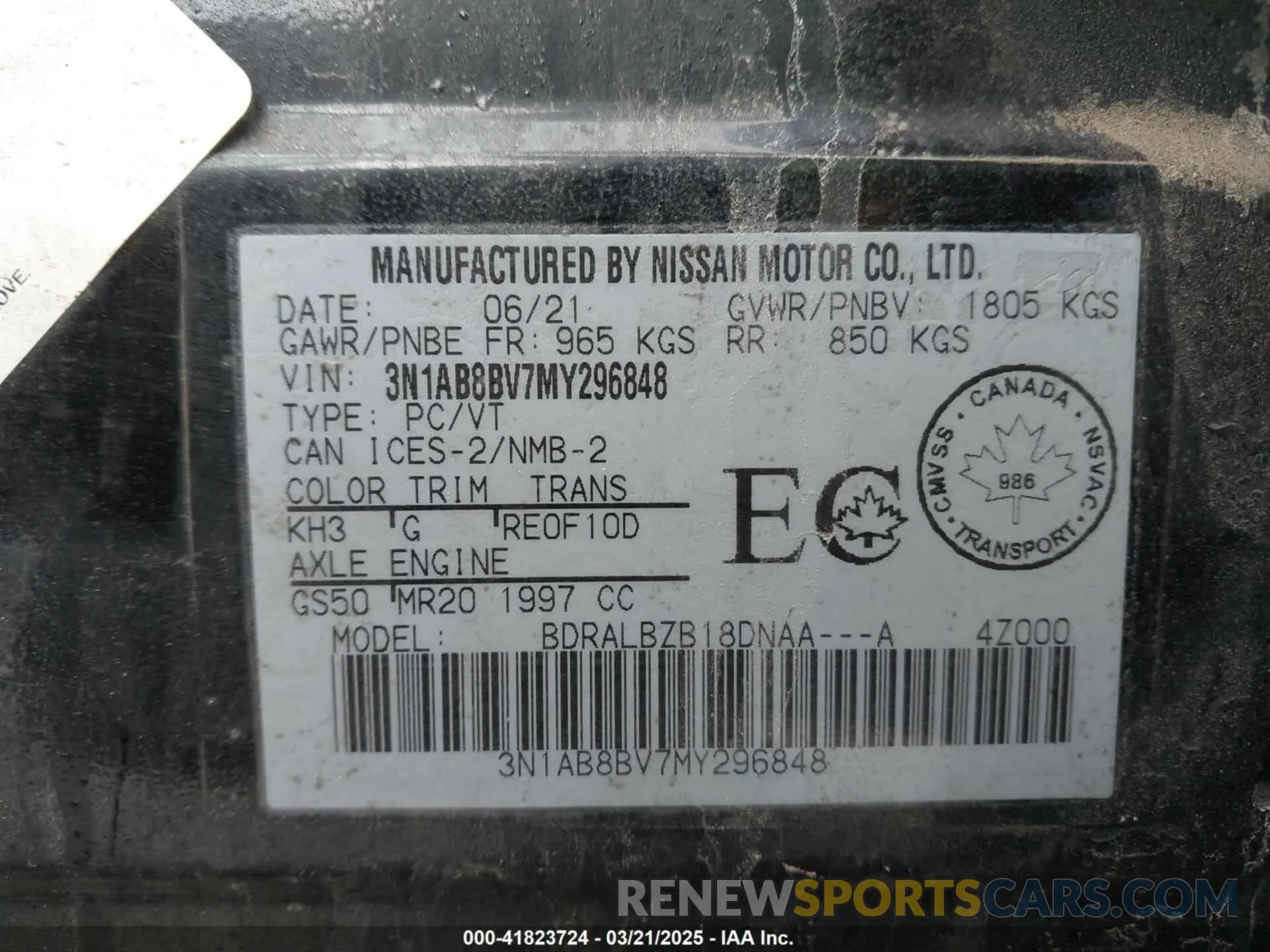 9 fotografías del automóvil dañado 3N1AB8BV7MY296848 NISSAN SENTRA 2021