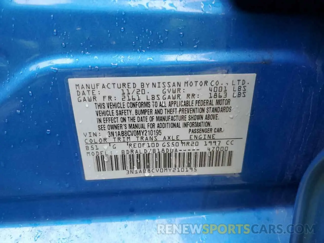 12 fotografías del automóvil dañado 3N1AB8CV0MY210195 NISSAN SENTRA 2021