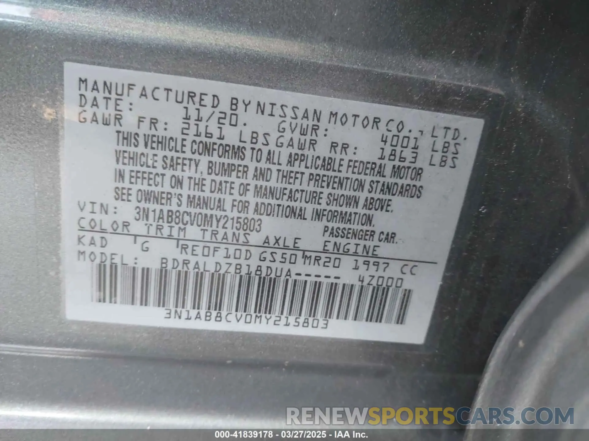 9 fotografías del automóvil dañado 3N1AB8CV0MY215803 NISSAN SENTRA 2021
