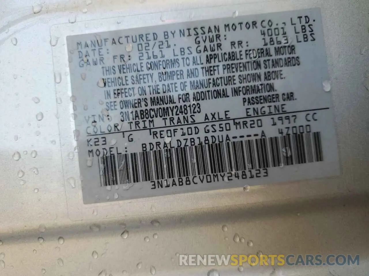 12 fotografías del automóvil dañado 3N1AB8CV0MY248123 NISSAN SENTRA 2021