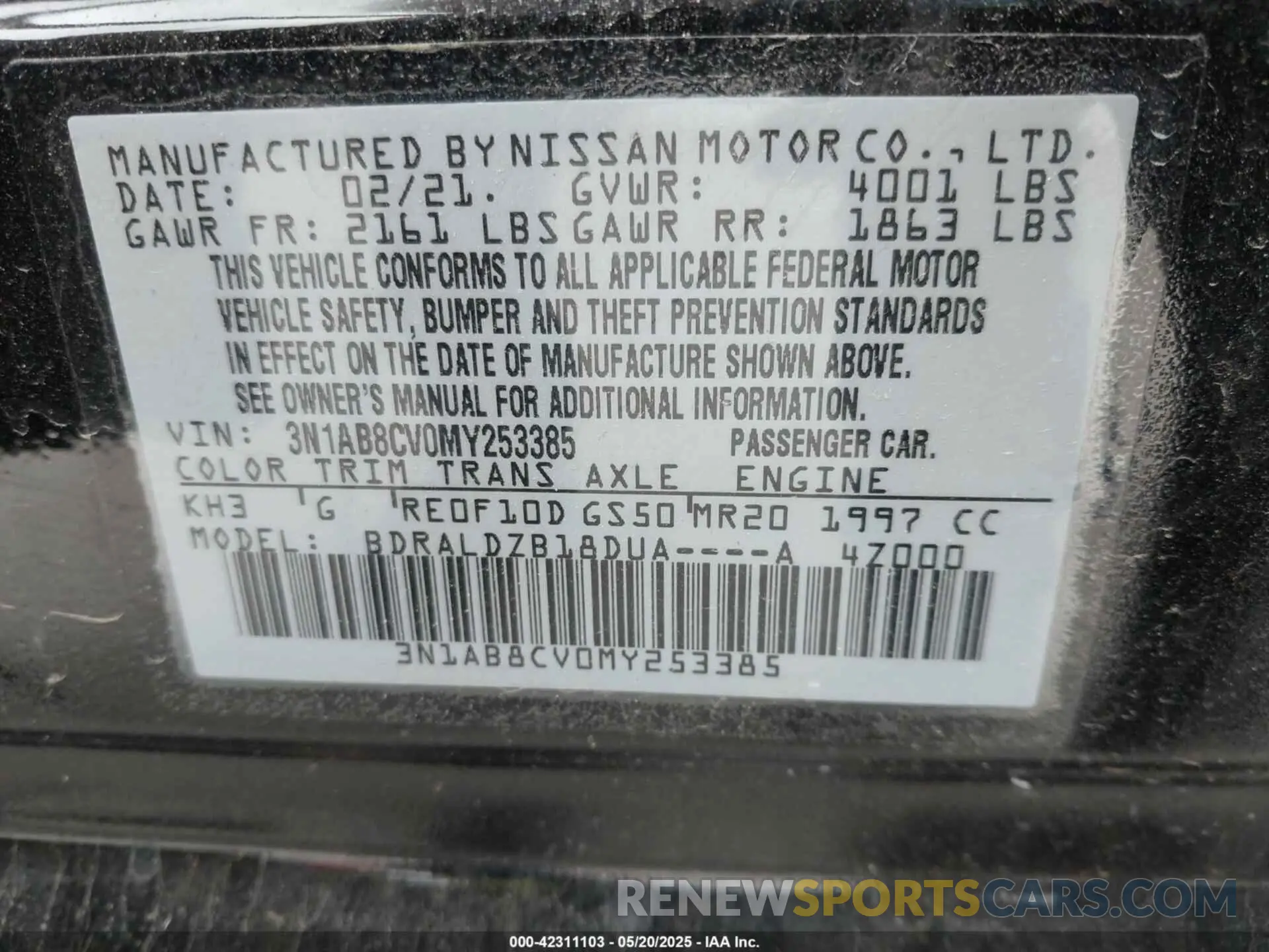 9 fotografías del automóvil dañado 3N1AB8CV0MY253385 NISSAN SENTRA 2021