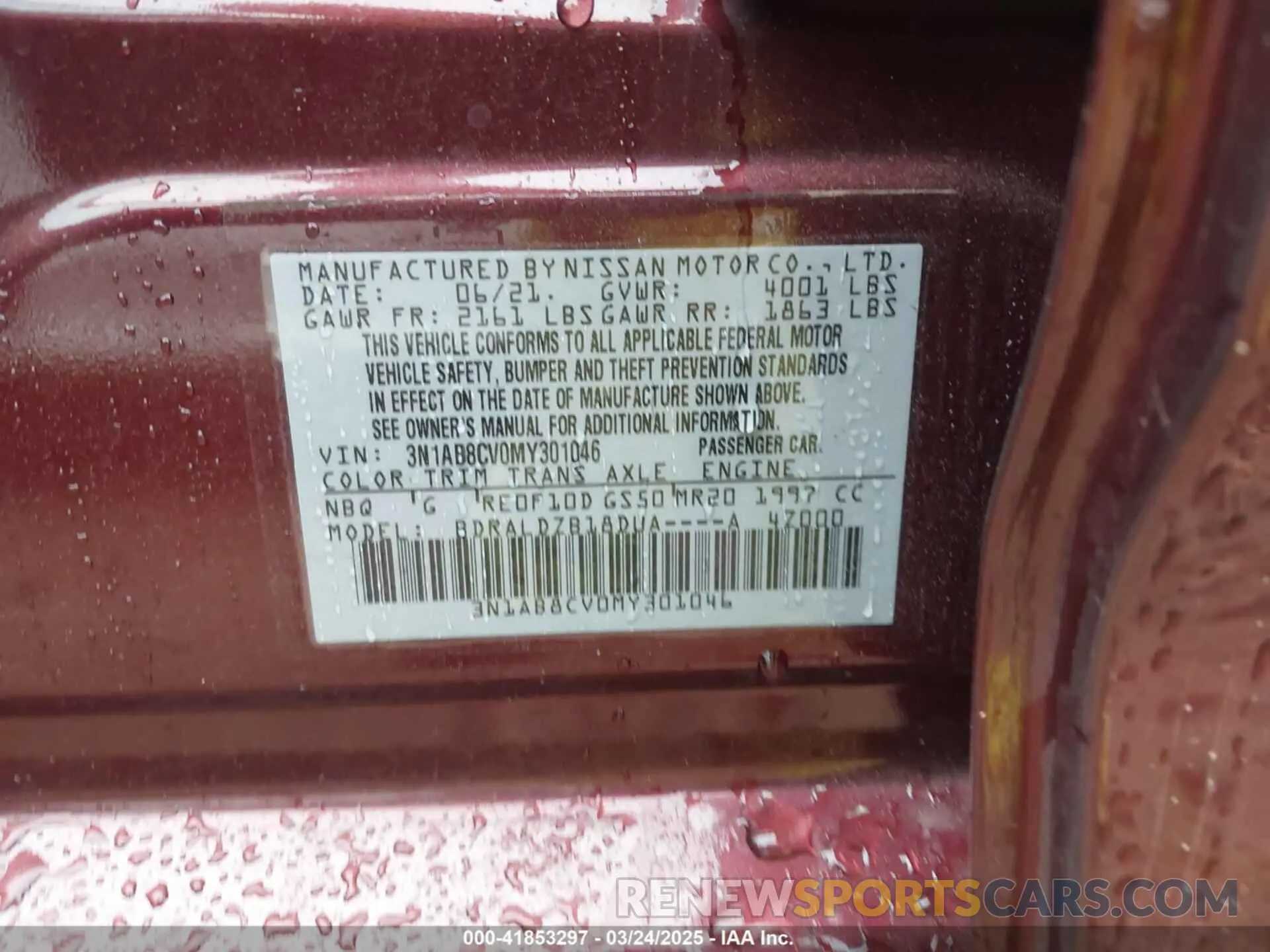 9 fotografías del automóvil dañado 3N1AB8CV0MY301046 NISSAN SENTRA 2021