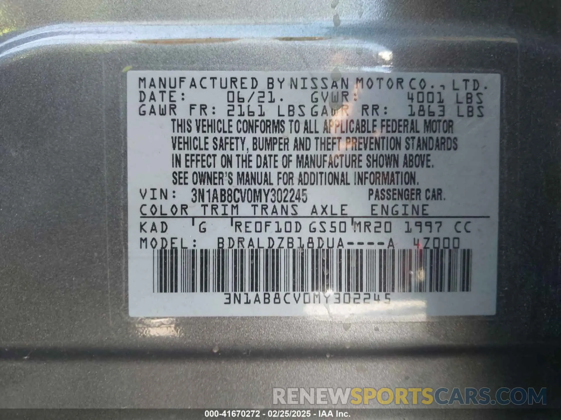 9 fotografías del automóvil dañado 3N1AB8CV0MY302245 NISSAN SENTRA 2021