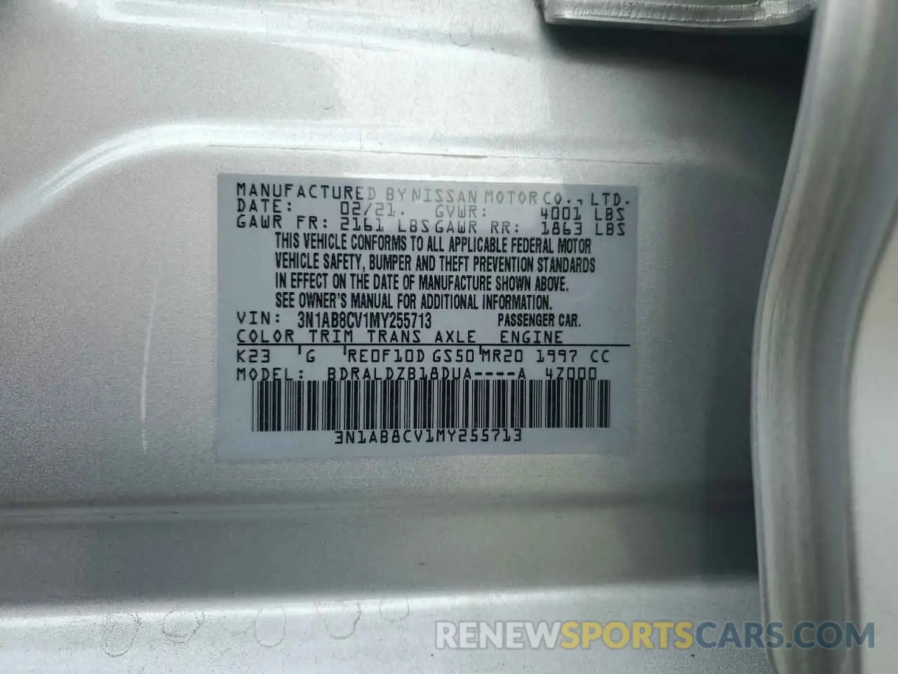 12 fotografías del automóvil dañado 3N1AB8CV1MY255713 NISSAN SENTRA 2021