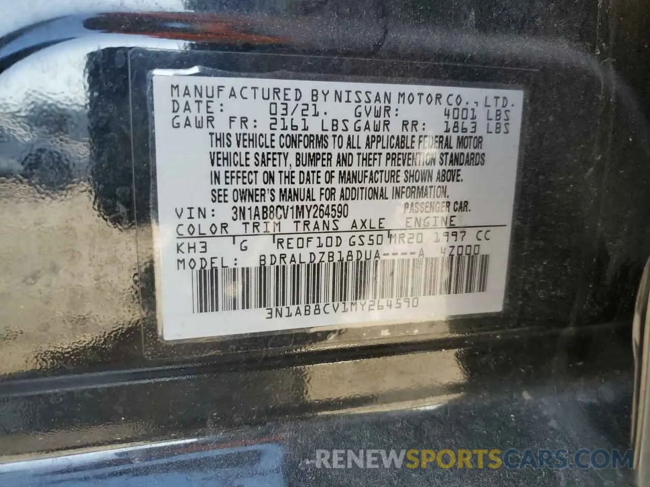 12 fotografías del automóvil dañado 3N1AB8CV1MY264590 NISSAN SENTRA 2021