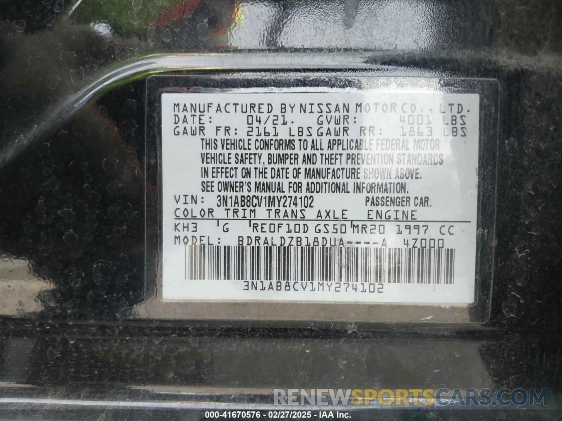 9 fotografías del automóvil dañado 3N1AB8CV1MY274102 NISSAN SENTRA 2021