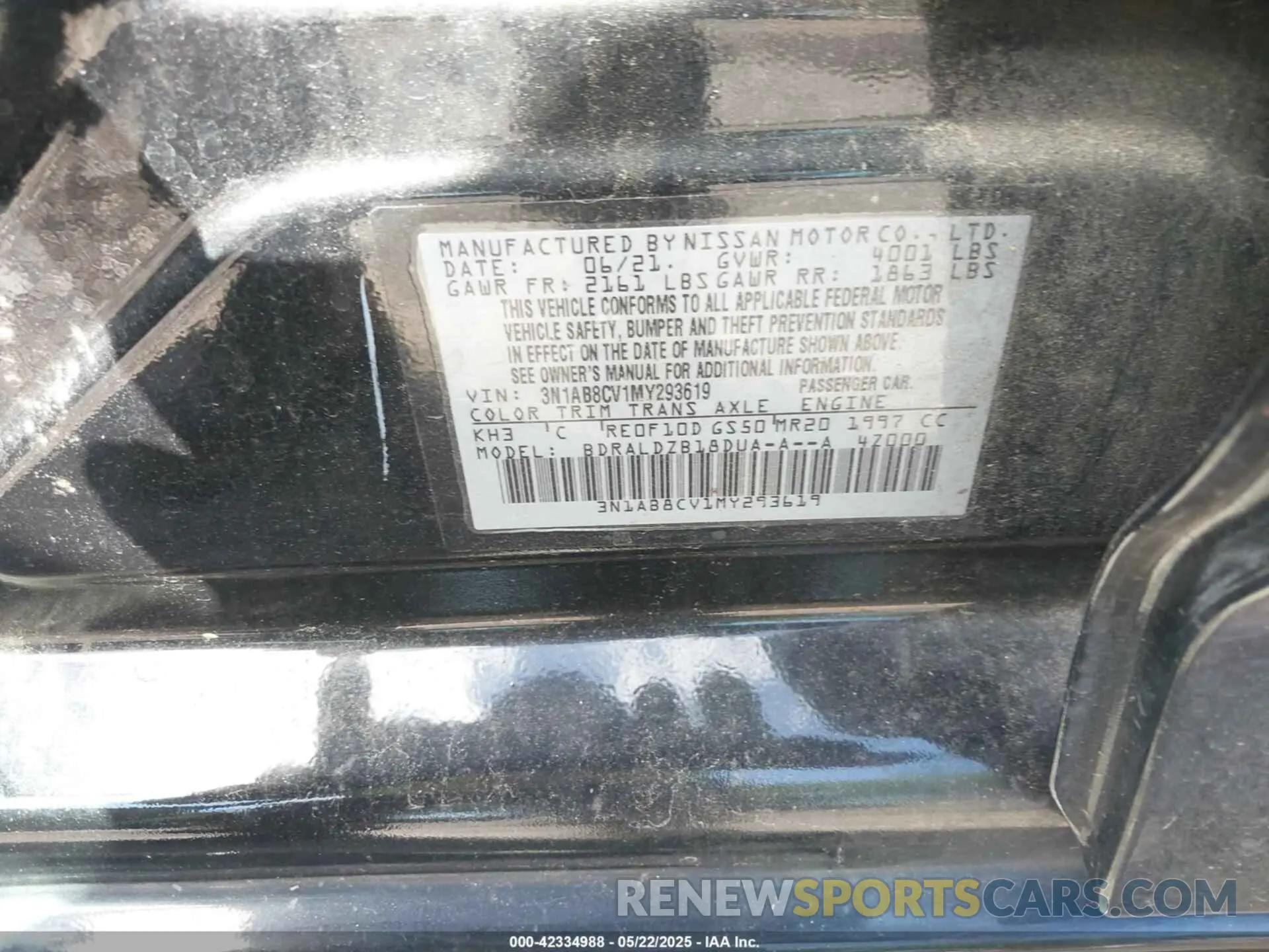9 fotografías del automóvil dañado 3N1AB8CV1MY293619 NISSAN SENTRA 2021