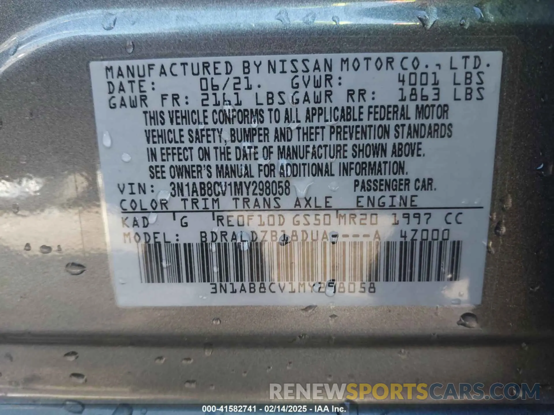 9 fotografías del automóvil dañado 3N1AB8CV1MY298058 NISSAN SENTRA 2021