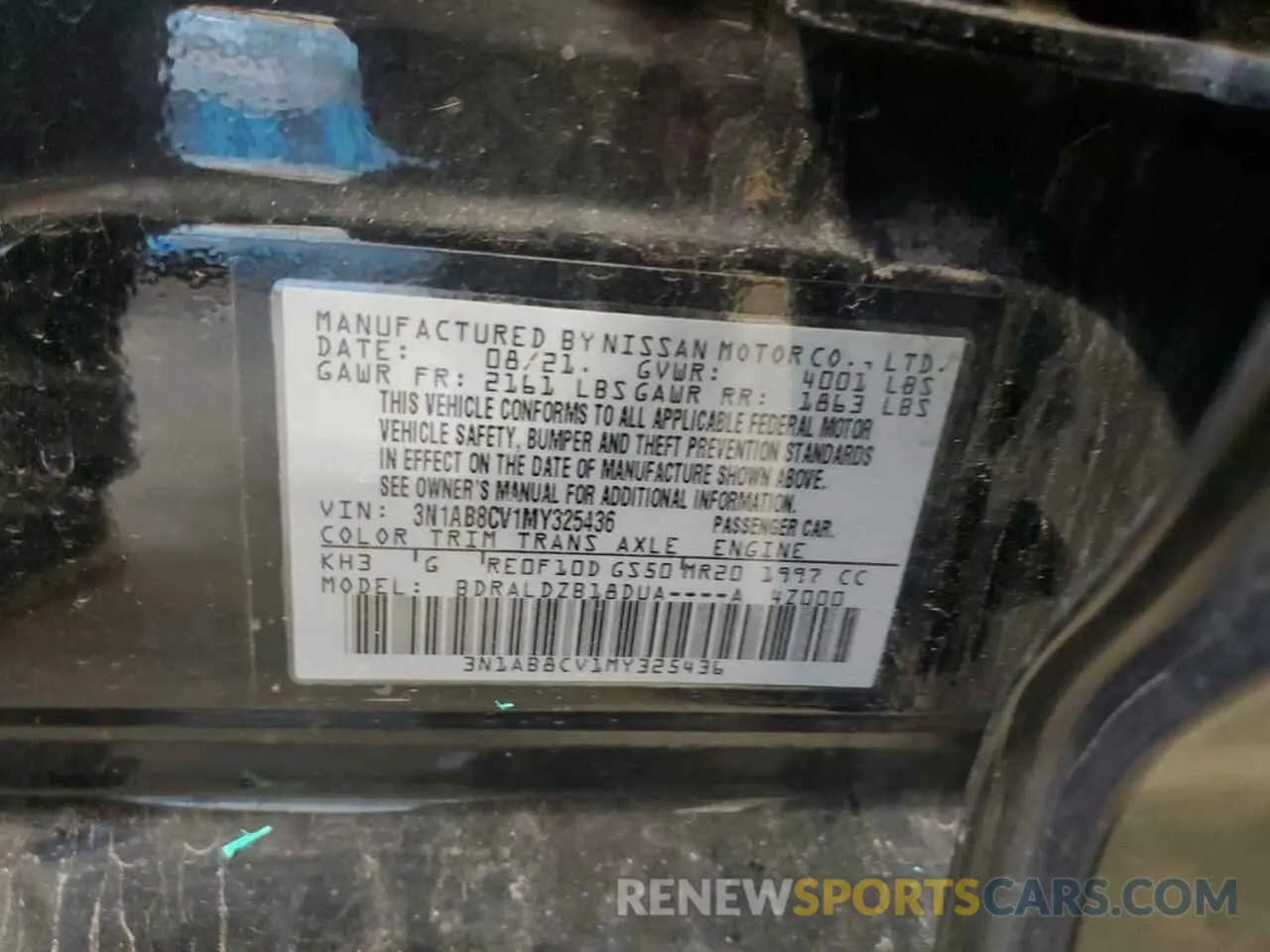 12 fotografías del automóvil dañado 3N1AB8CV1MY325436 NISSAN SENTRA 2021