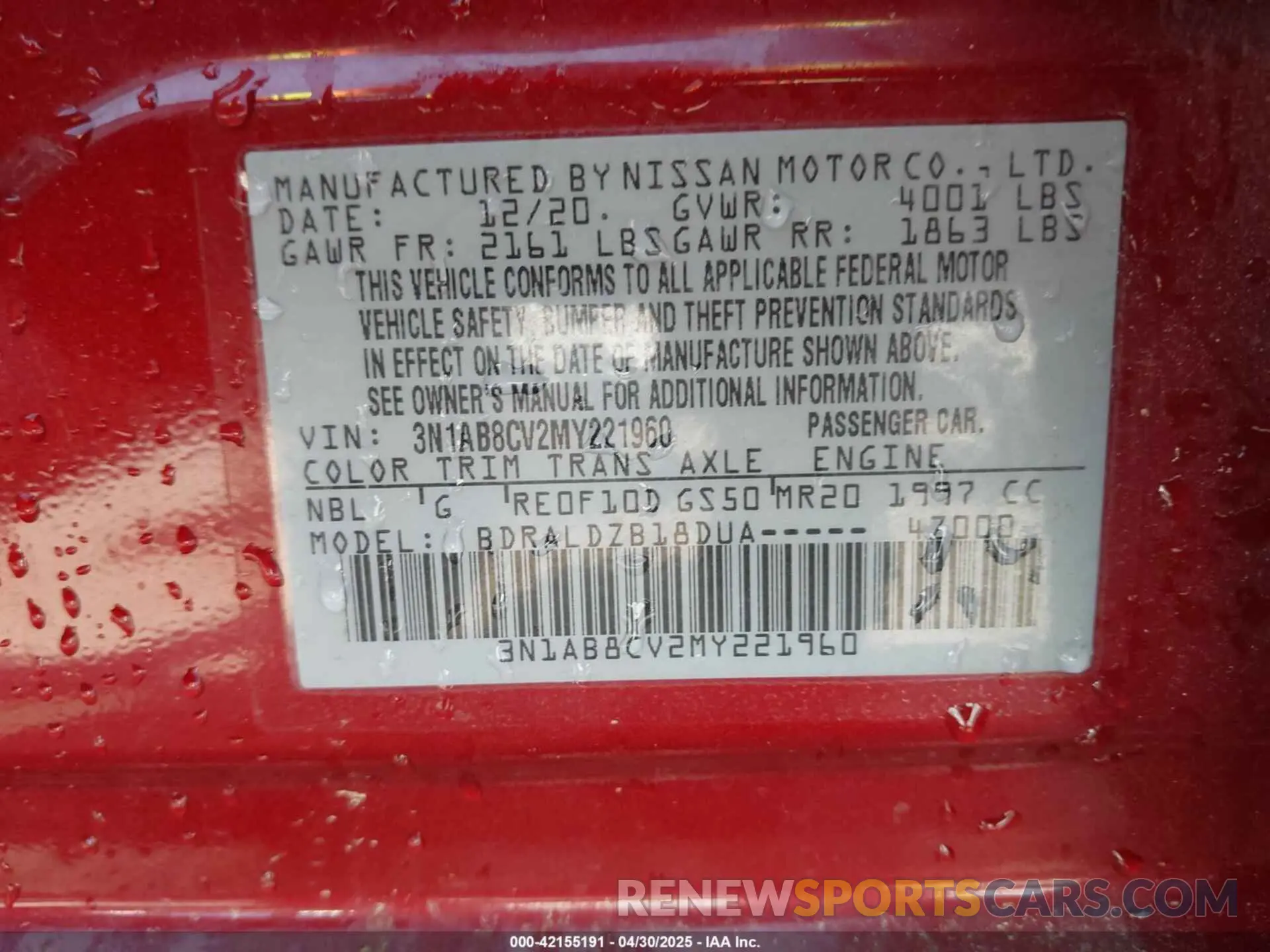 9 fotografías del automóvil dañado 3N1AB8CV2MY221960 NISSAN SENTRA 2021