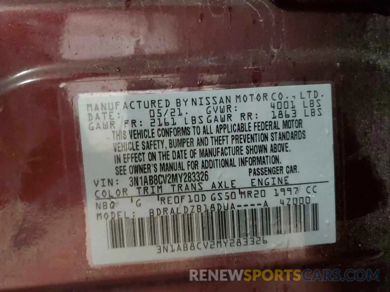 12 fotografías del automóvil dañado 3N1AB8CV2MY283326 NISSAN SENTRA 2021