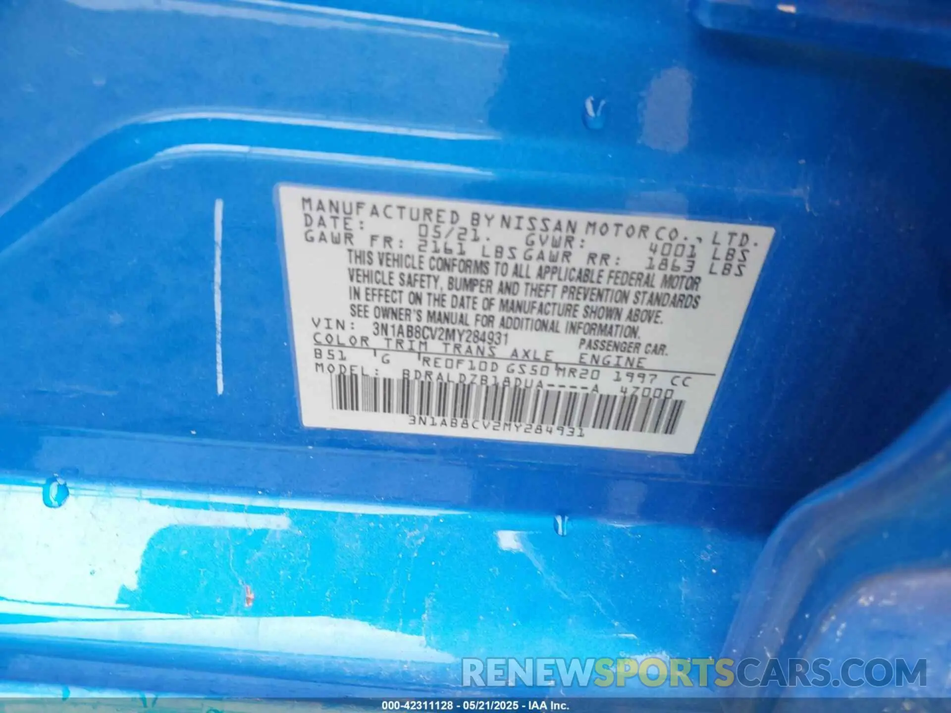 9 fotografías del automóvil dañado 3N1AB8CV2MY284931 NISSAN SENTRA 2021