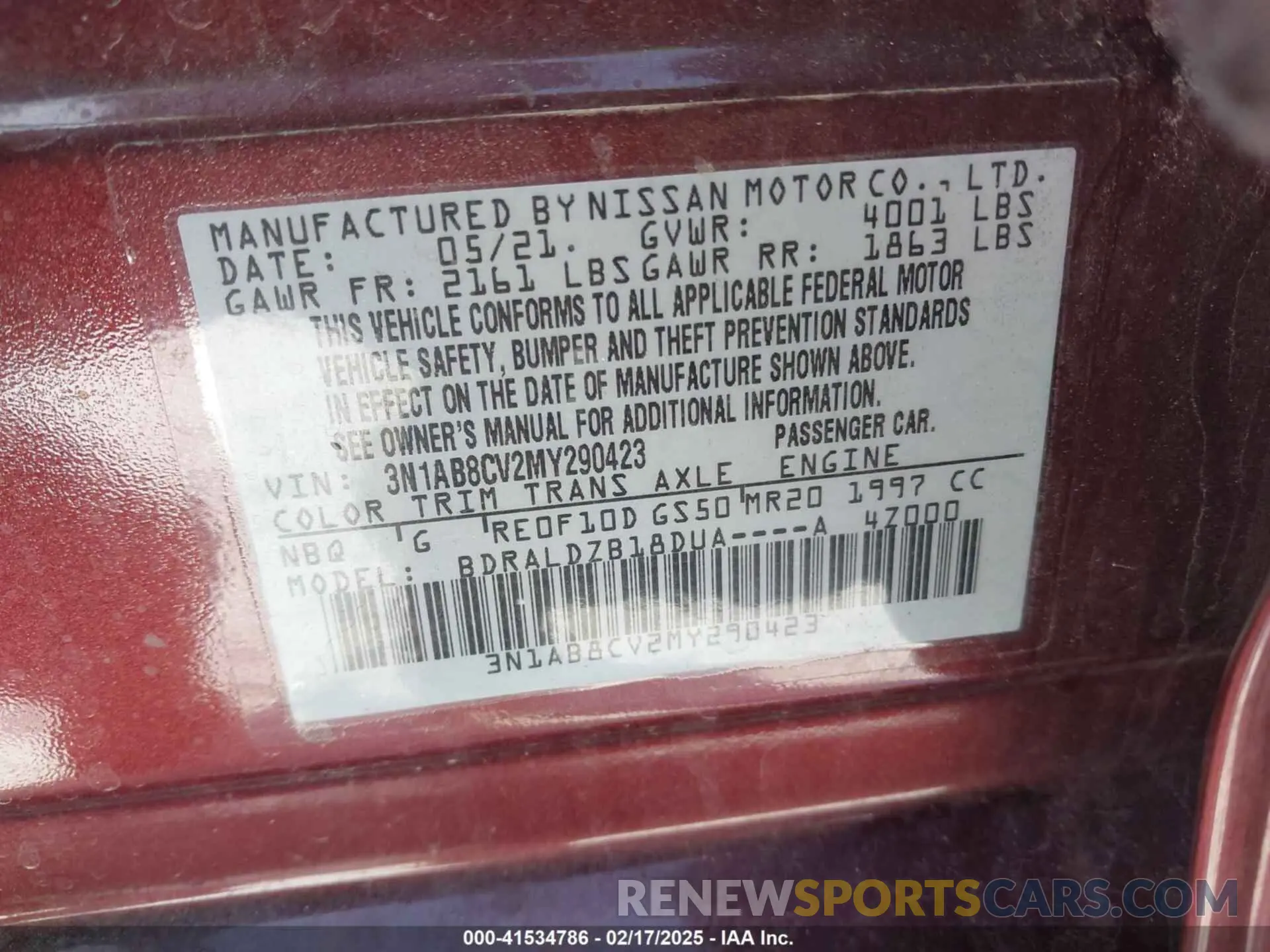 9 fotografías del automóvil dañado 3N1AB8CV2MY290423 NISSAN SENTRA 2021