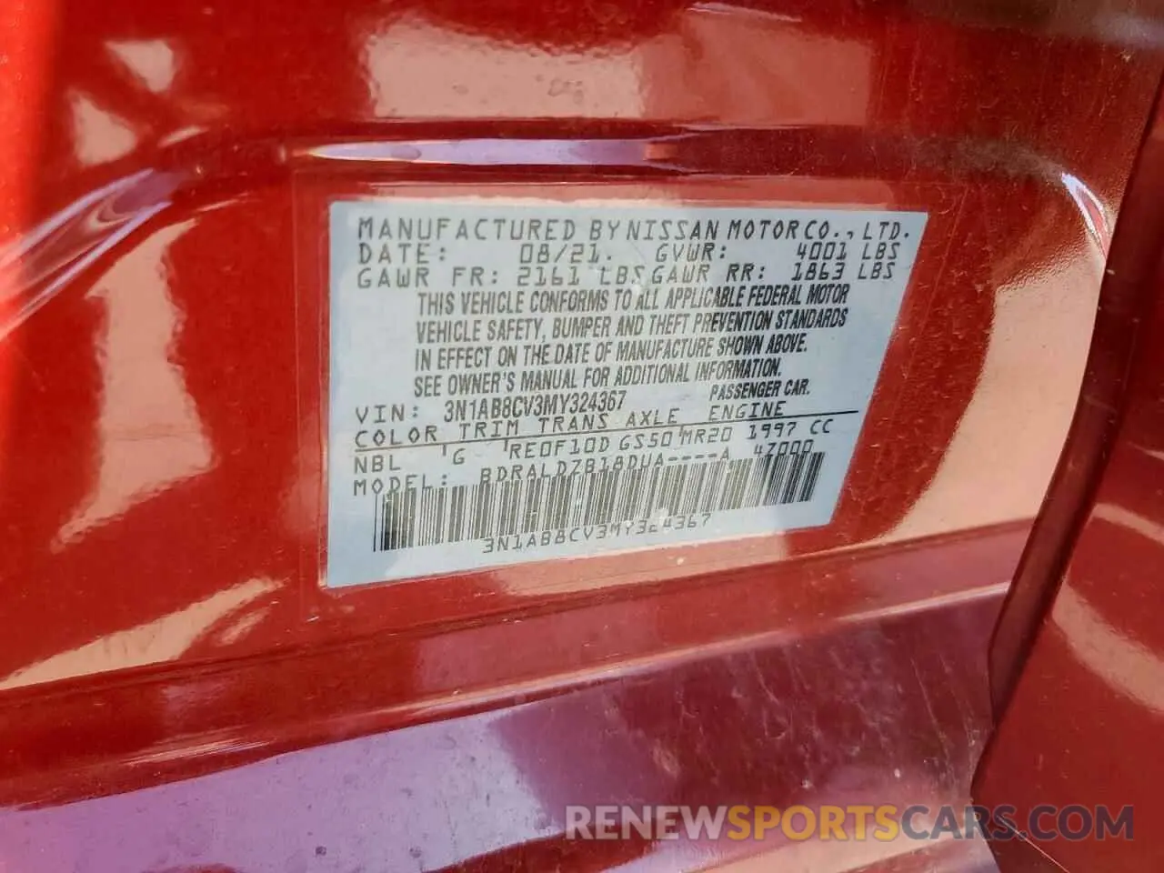 15 fotografías del automóvil dañado 3N1AB8CV3MY324367 NISSAN SENTRA 2021