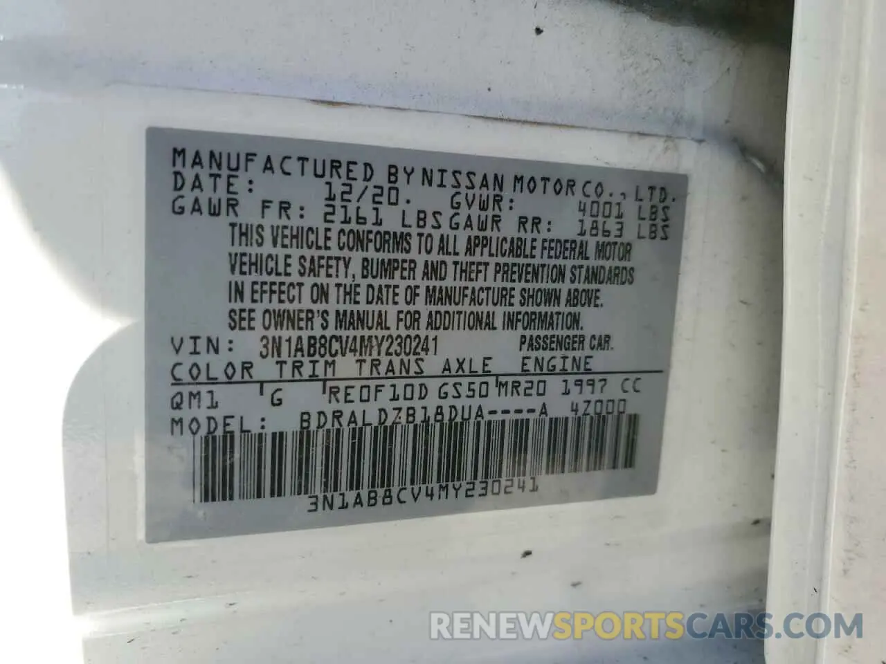 12 fotografías del automóvil dañado 3N1AB8CV4MY230241 NISSAN SENTRA 2021