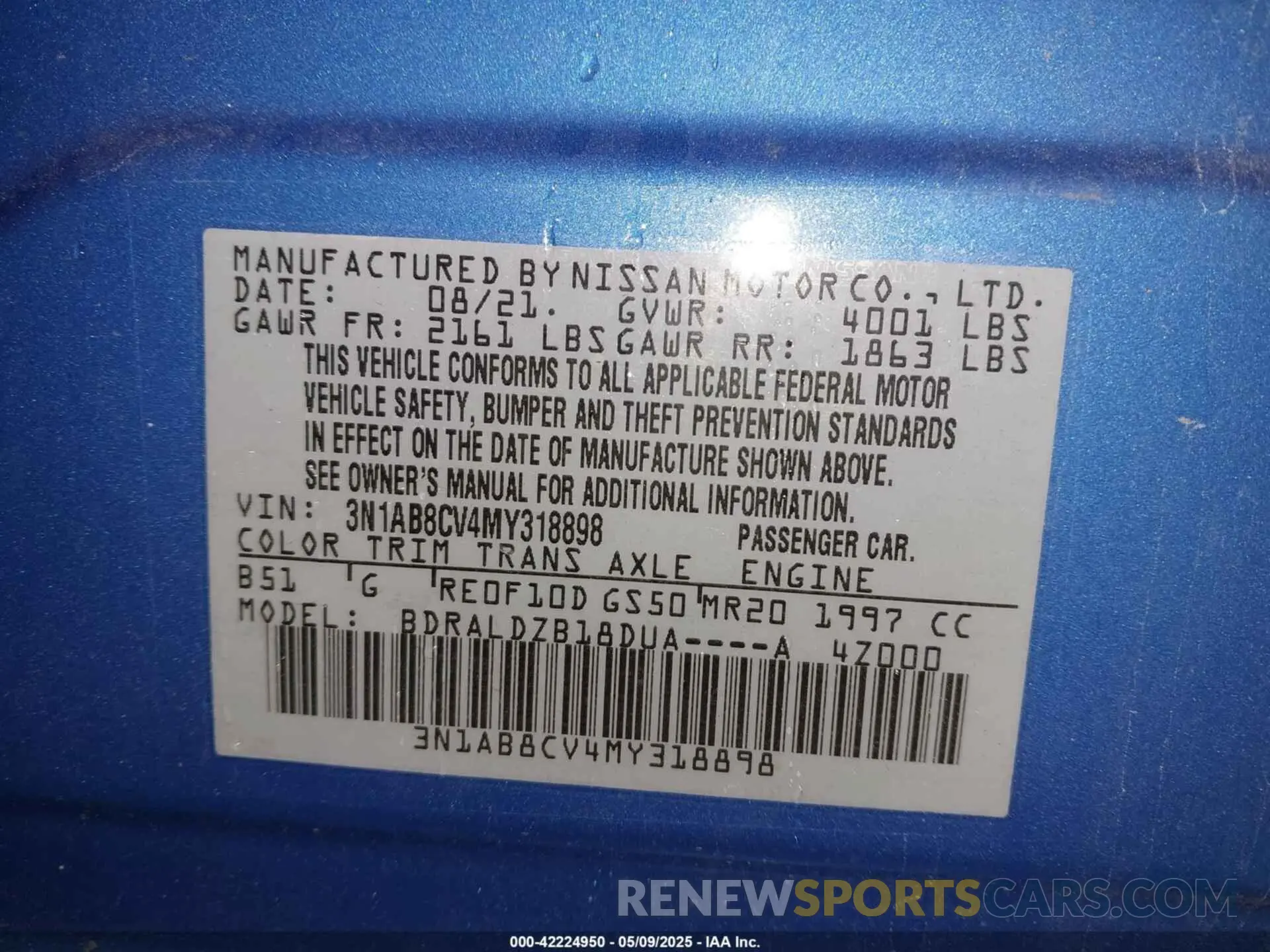 9 fotografías del automóvil dañado 3N1AB8CV4MY318898 NISSAN SENTRA 2021