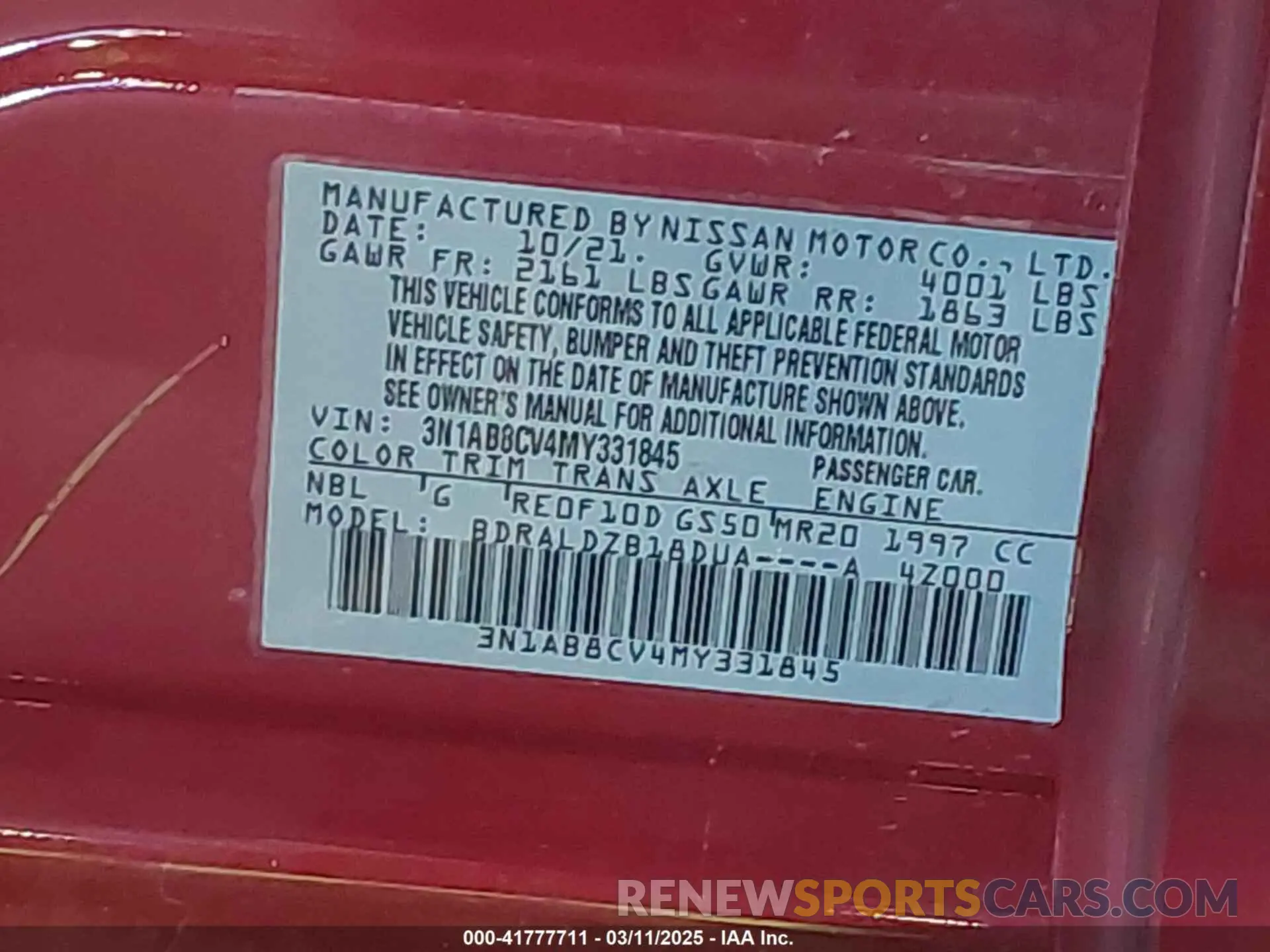 9 fotografías del automóvil dañado 3N1AB8CV4MY331845 NISSAN SENTRA 2021
