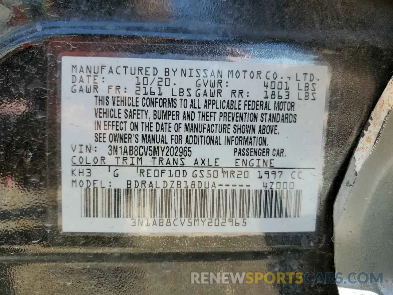 14 fotografías del automóvil dañado 3N1AB8CV5MY202965 NISSAN SENTRA 2021